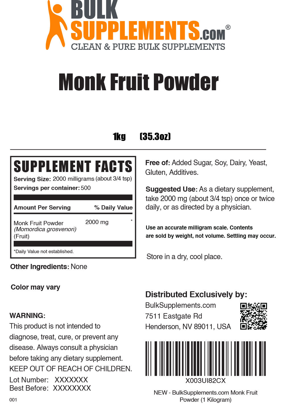 Supplement Facts Monk Fruit Powder