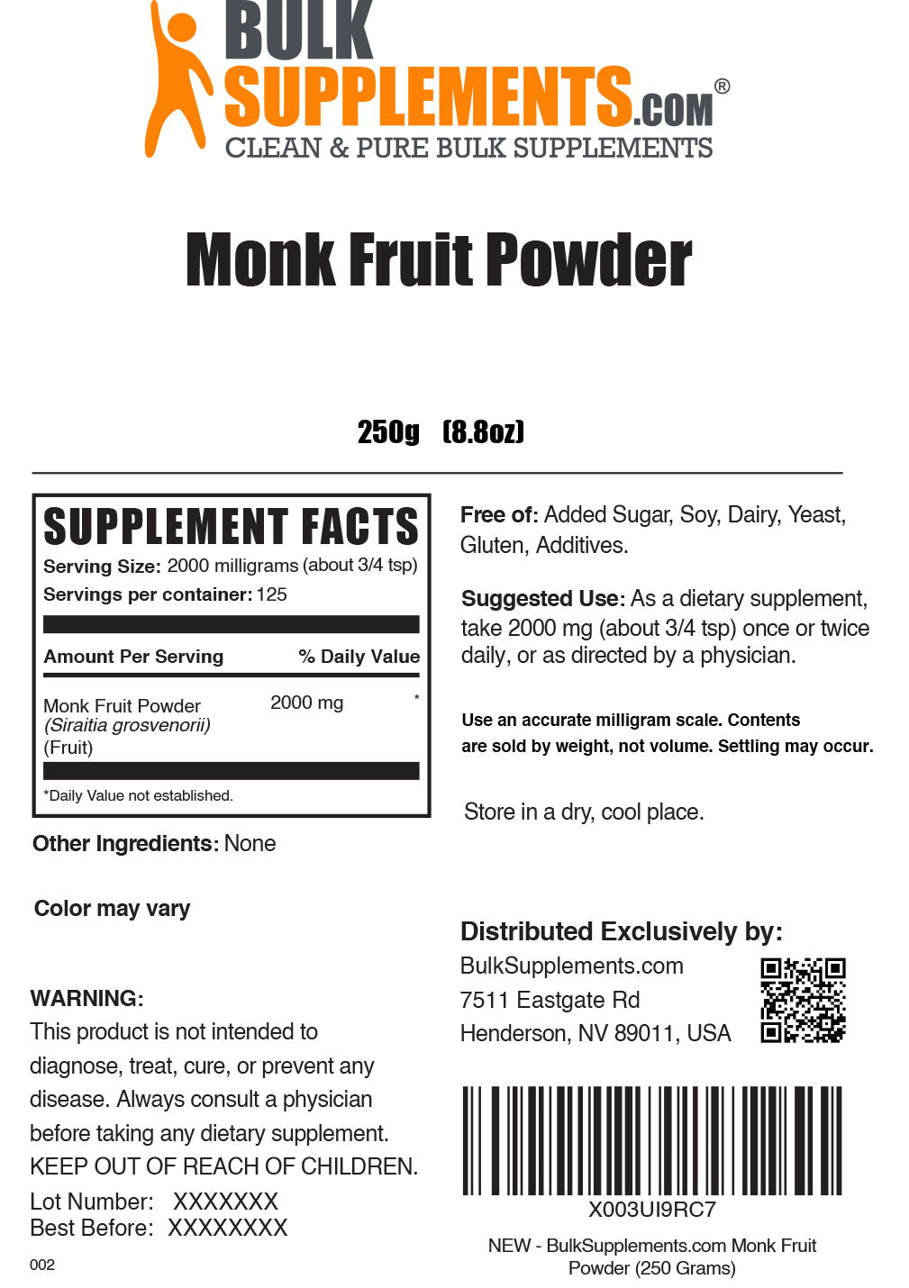Supplement Facts Monk Fruit Powder