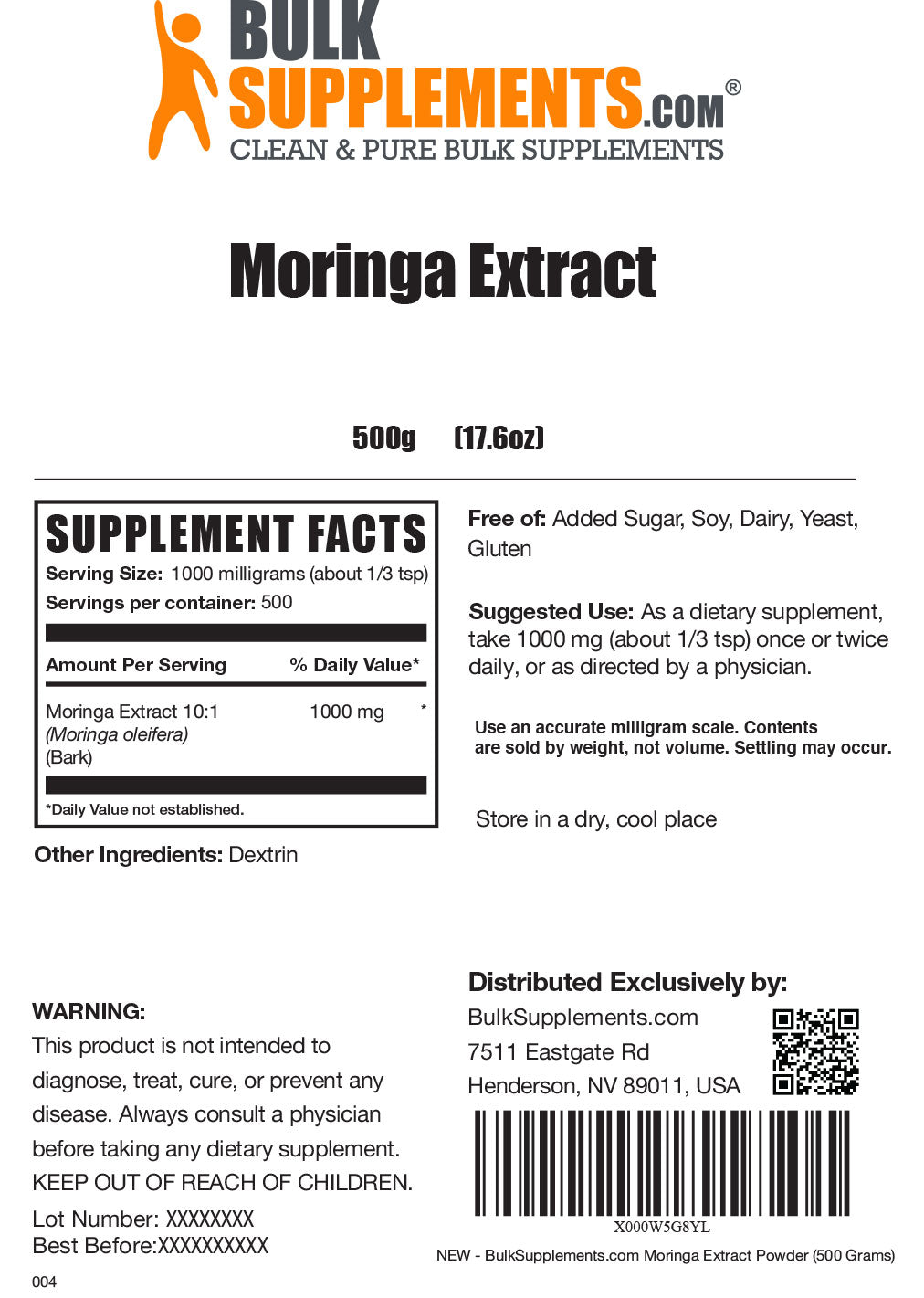 Supplement Facts Moringa Extract 500g