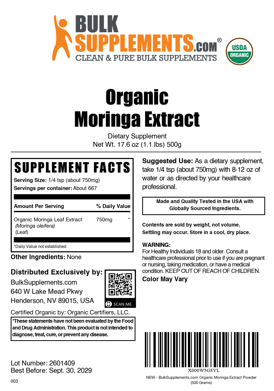 Bubuk Ekstrak Moringa Organik