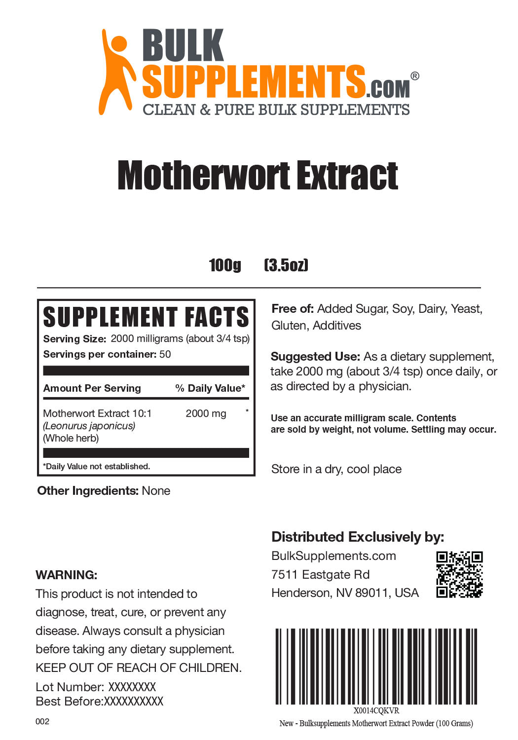 Supplement Facts Motherwort Extract