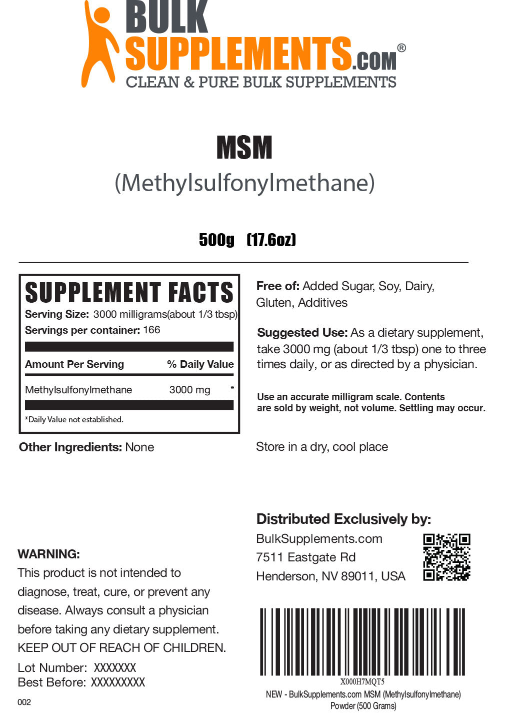 MSM 500g label