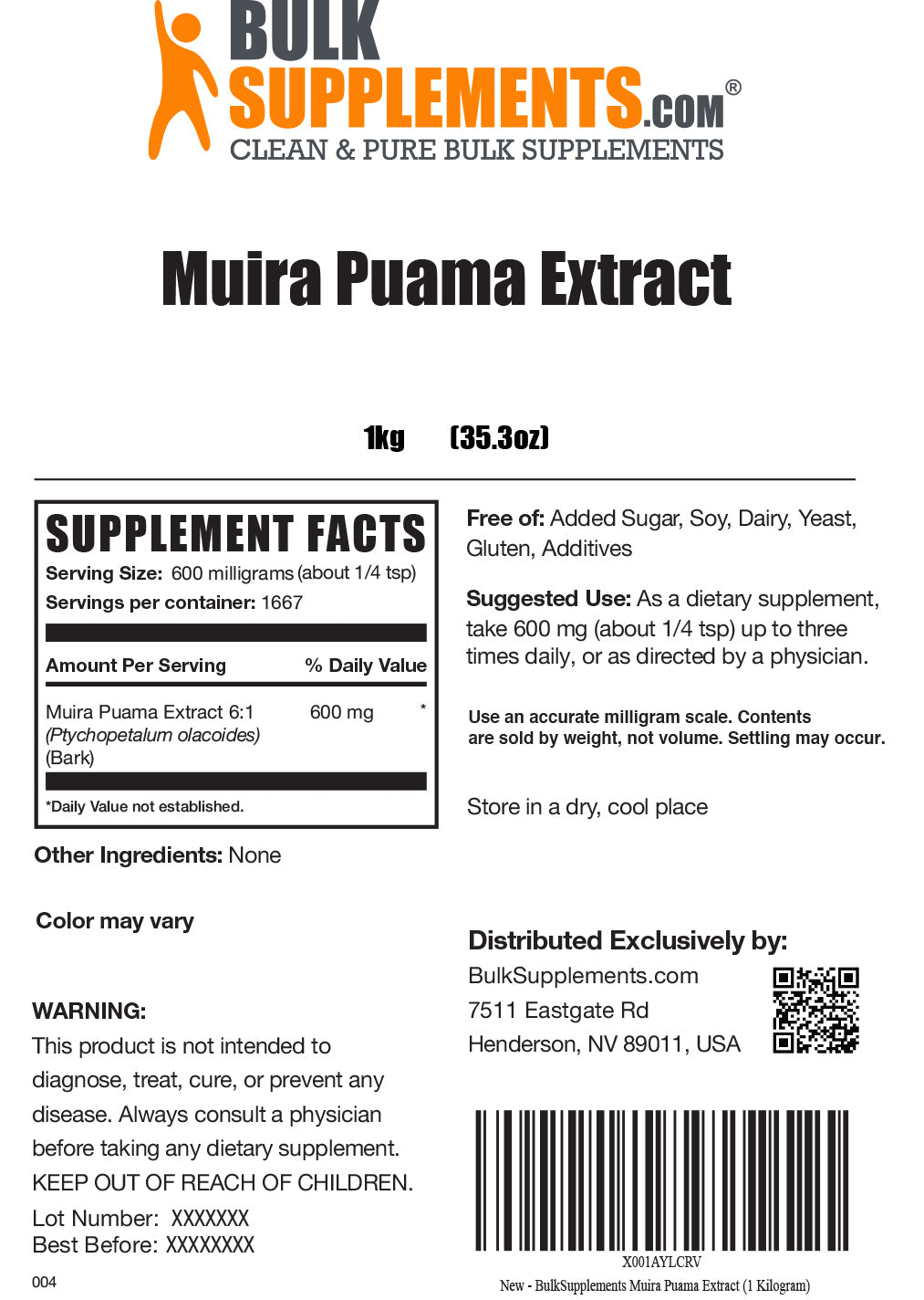 Supplement Facts Muira Puama Extract