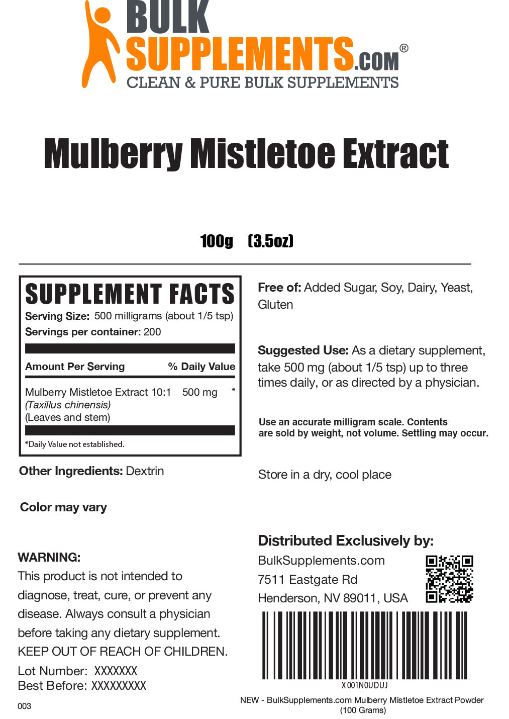 Supplement Facts Mulberry Mistletoe Extract