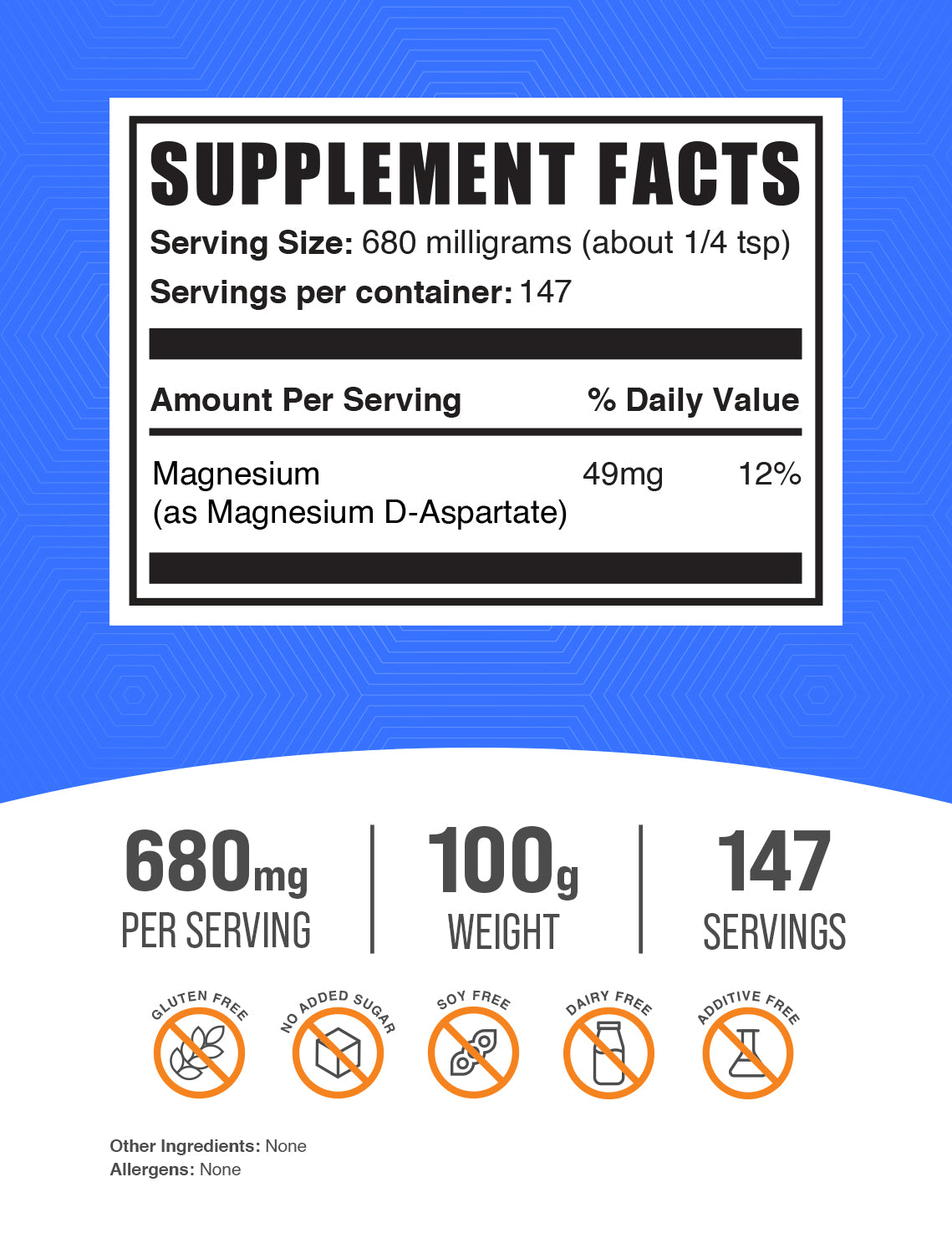 Magnesium D-Aspartate 100g label