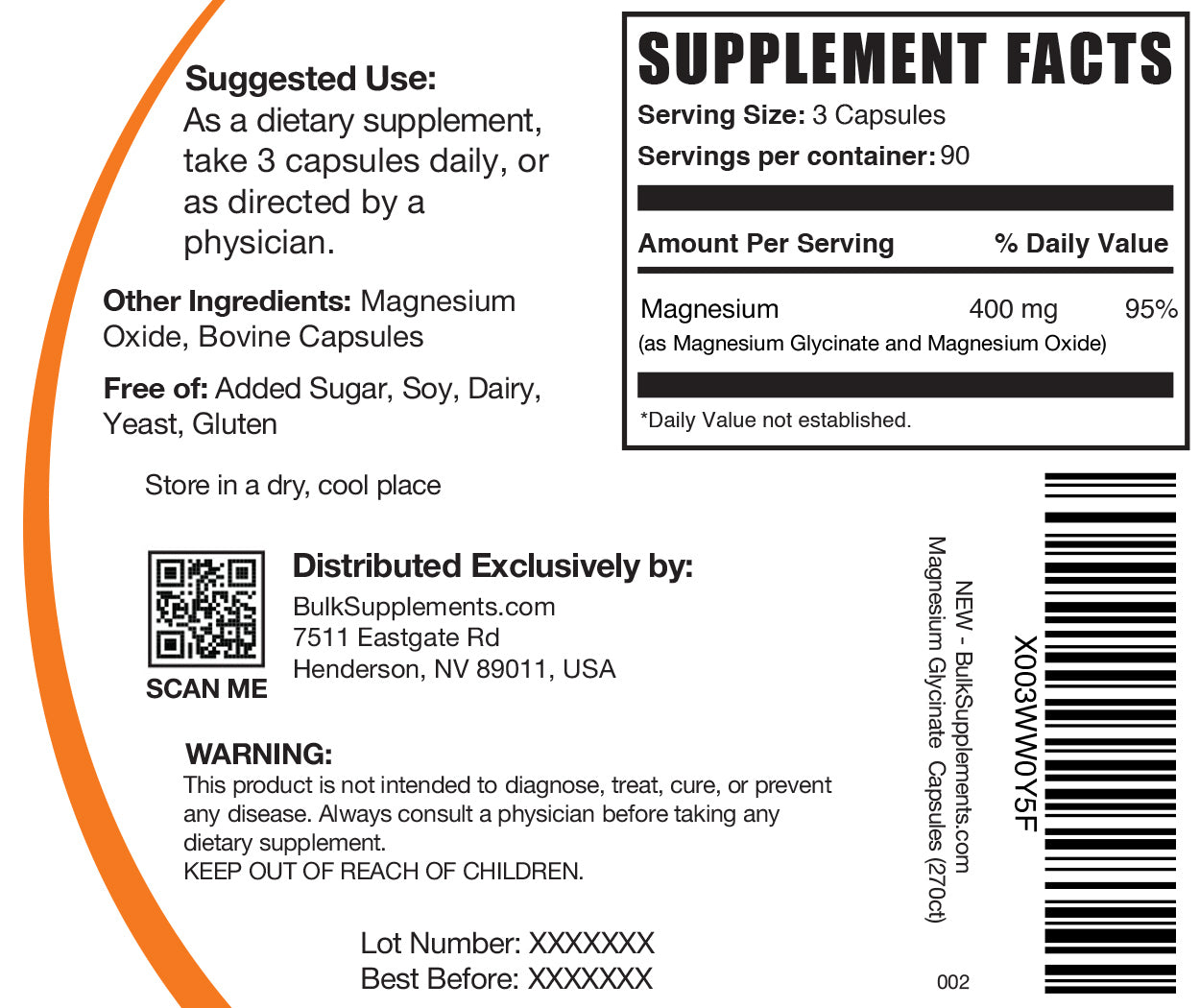 Magnesium Oxide Capsules Label 270 ct