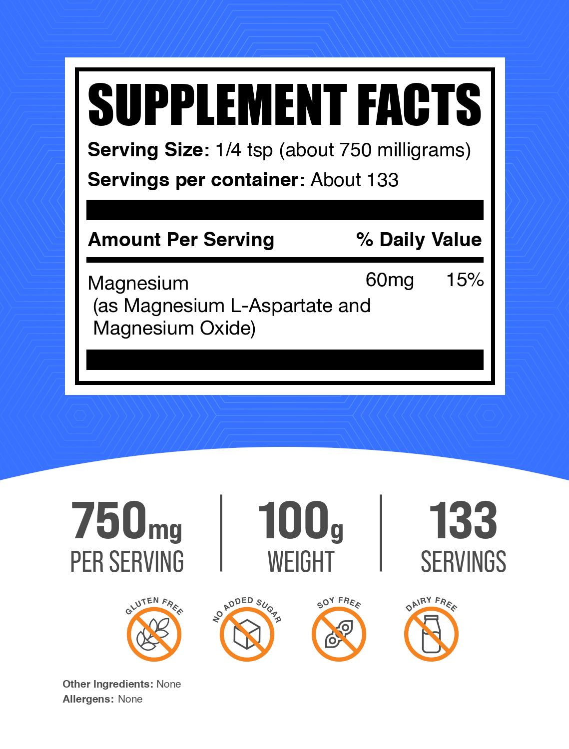 Magnesium L-Aspartate powder label 100g