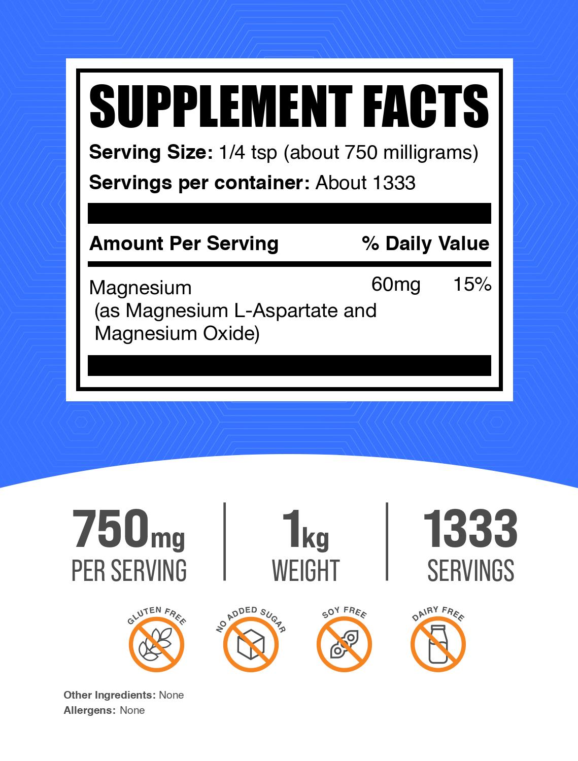 Magnesium L-Aspartate powder label 1kg