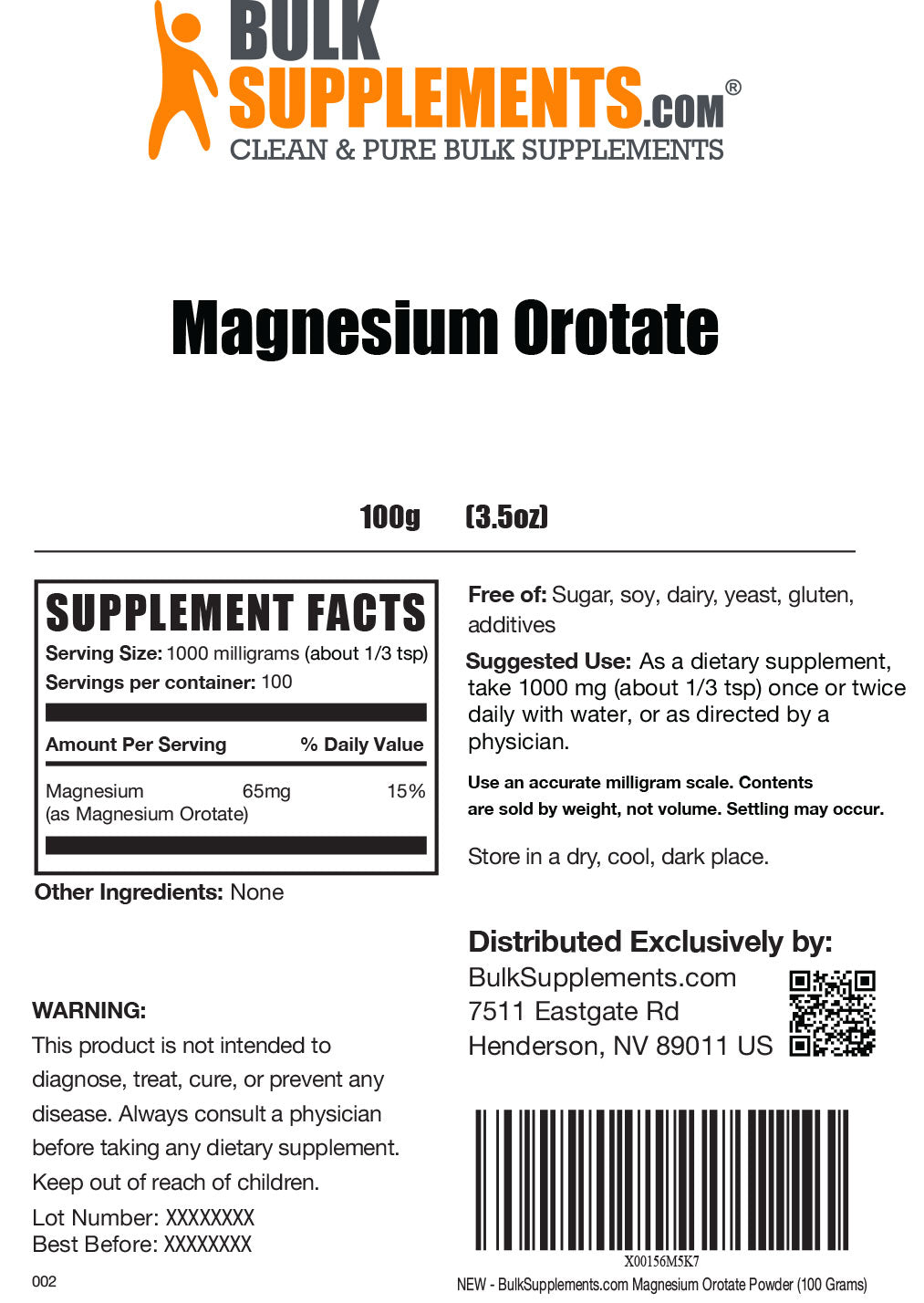Supplement Facts Magnesium Orotate powder