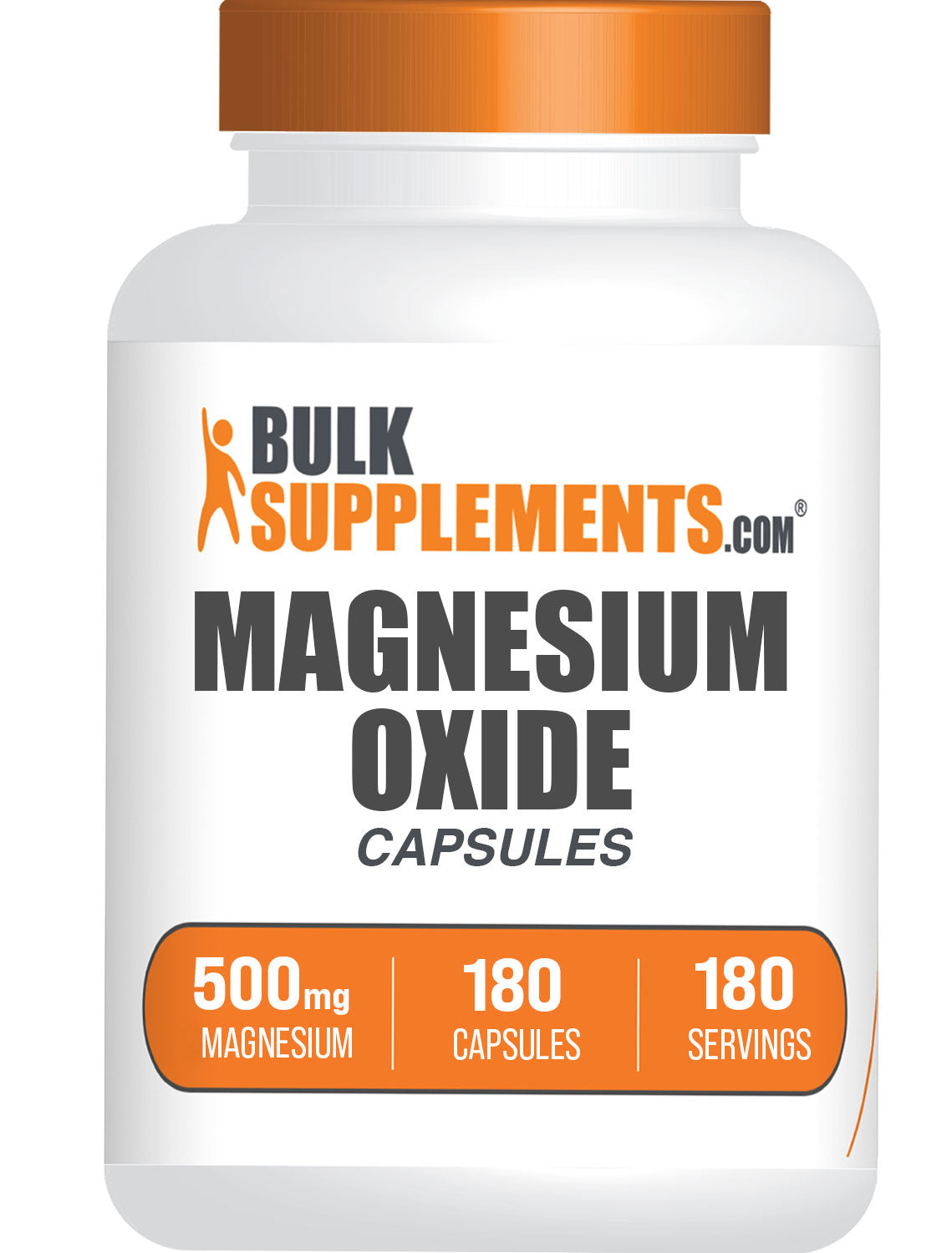 BulkSupplements.com Magnesium Oxide Capsules 180 ct Bottle