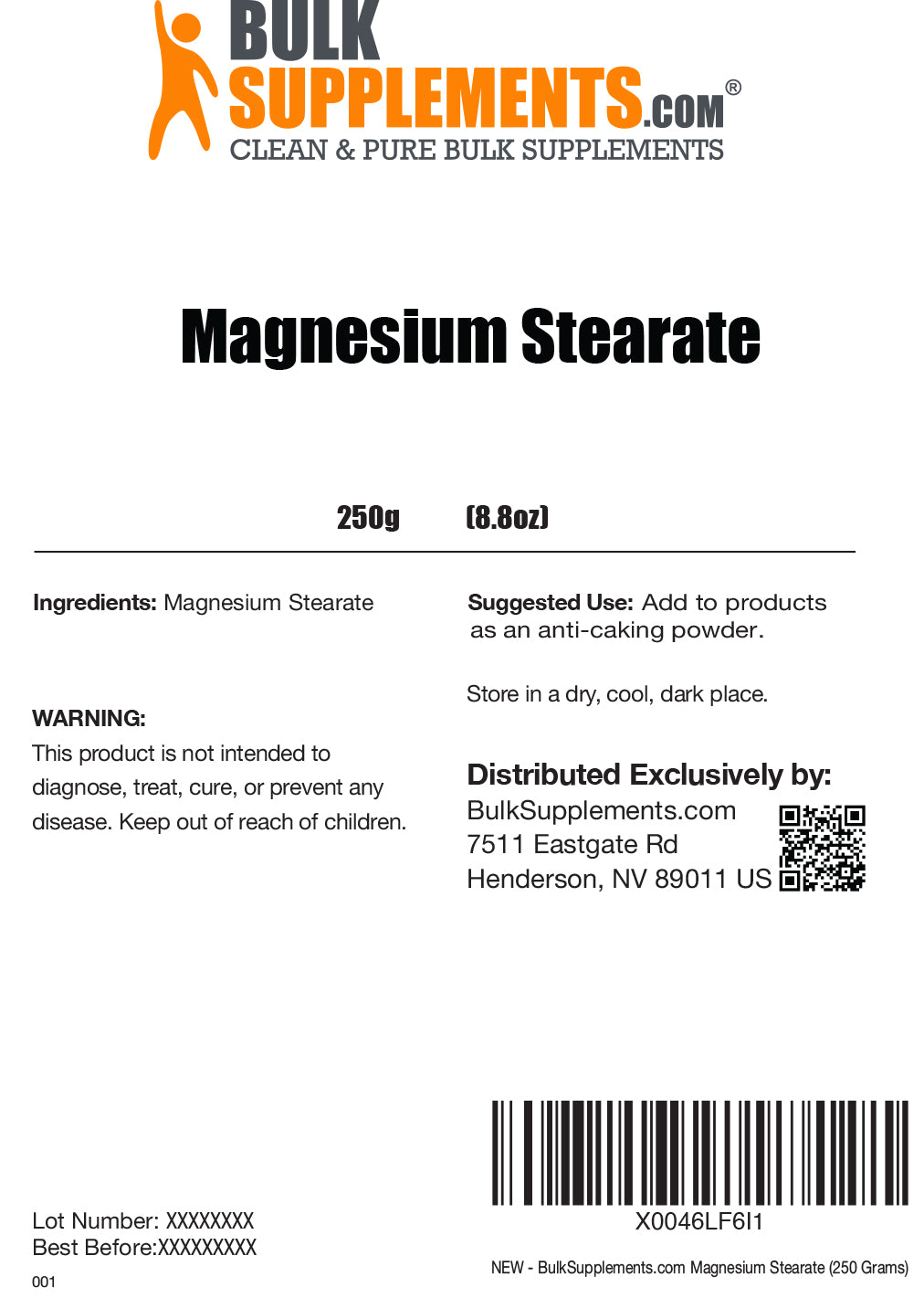 Magnesium stearate 250g label