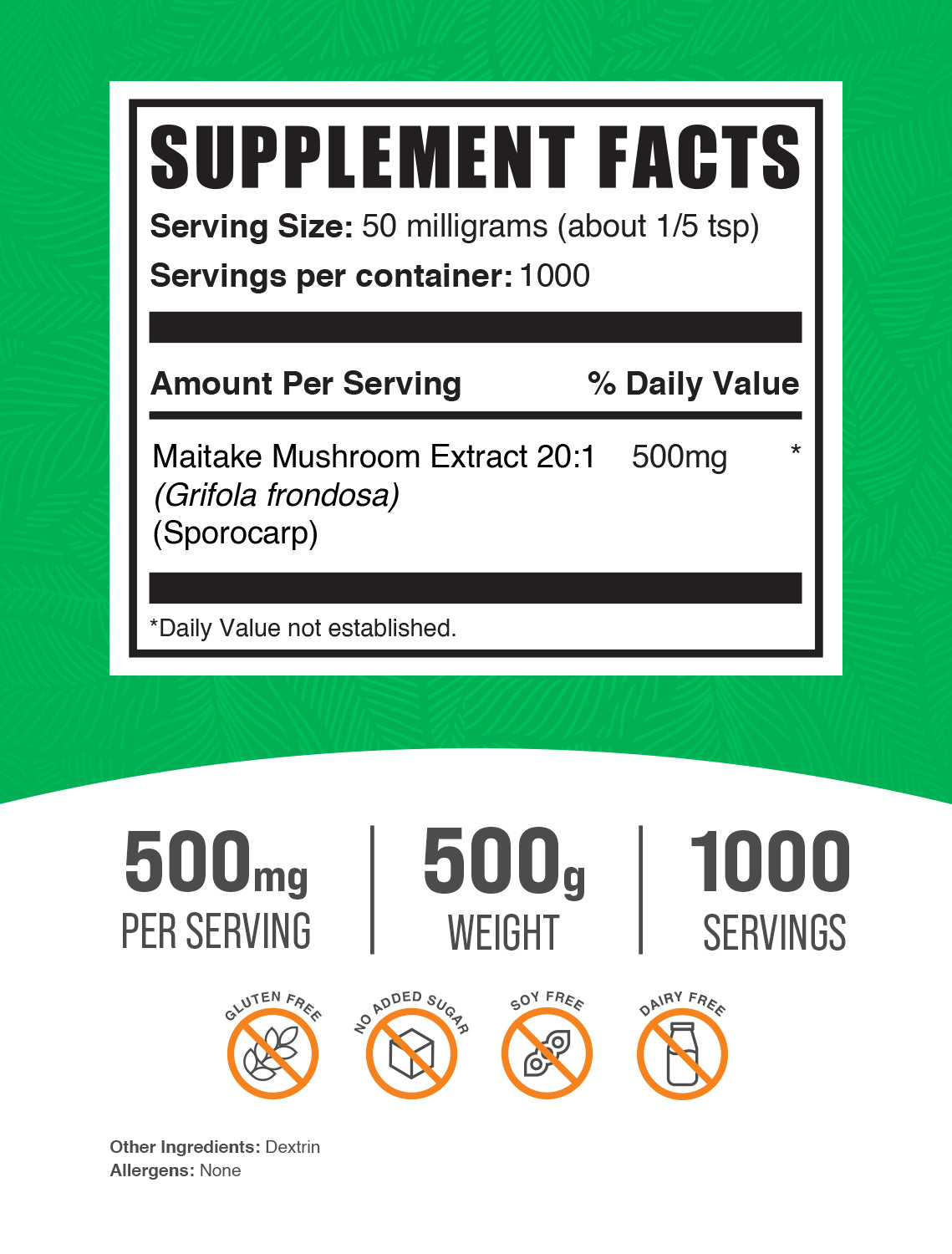 Maitake Mushroom Extract Powder Label 500g