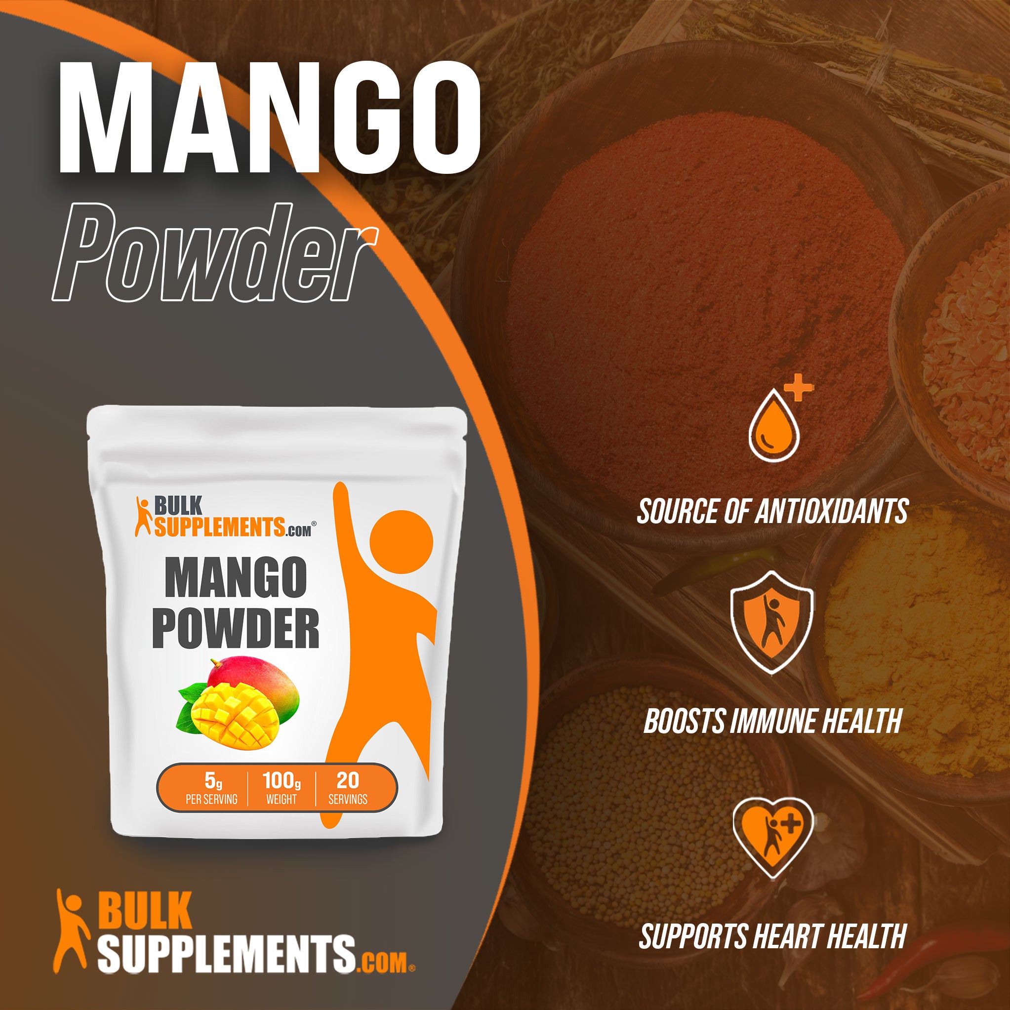 Benefits of Mango Powder: source of antioxidants, boosts immune health, supports heart health