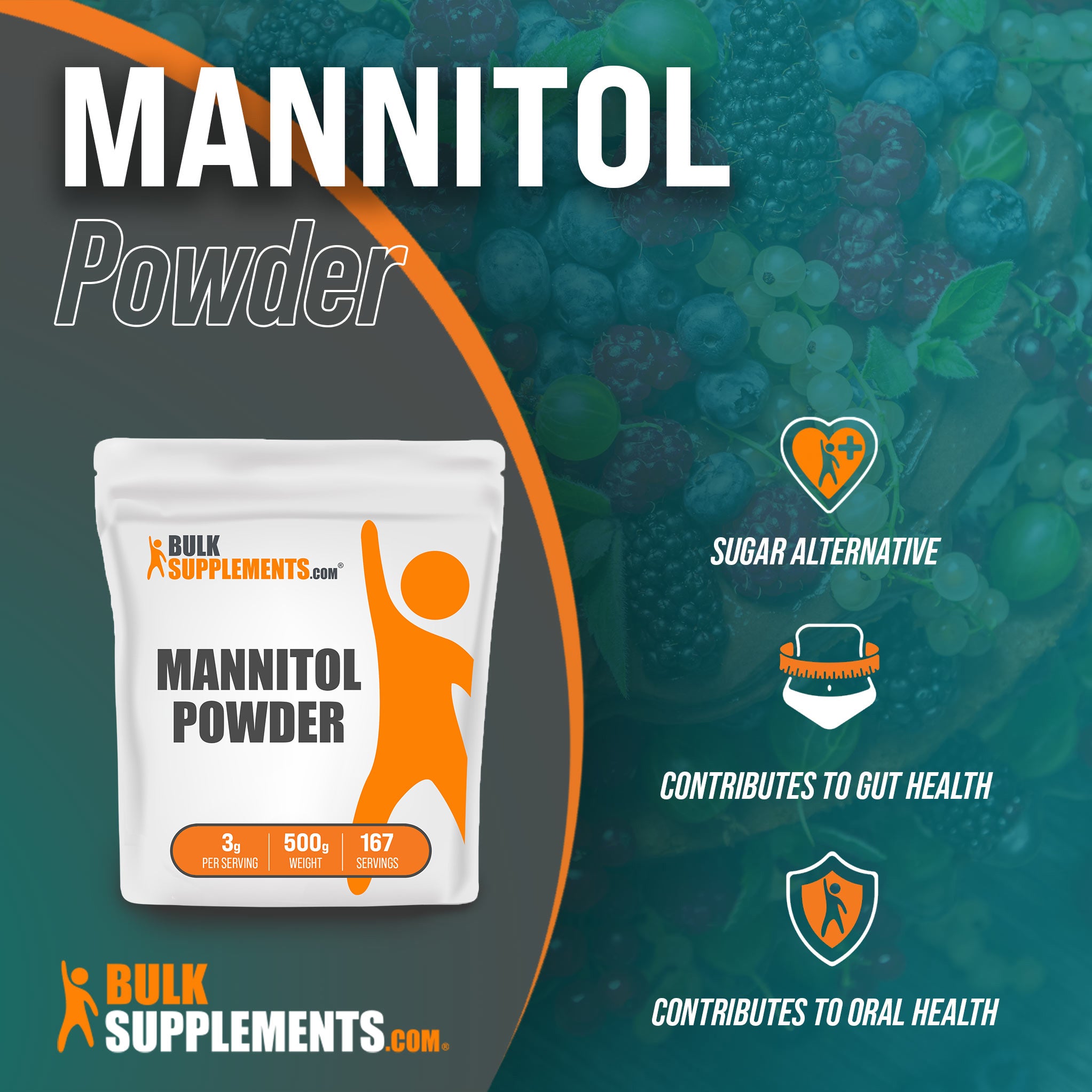 Benefits of Mannitol: sugar alternative, contributes to gut health, contributes to oral health