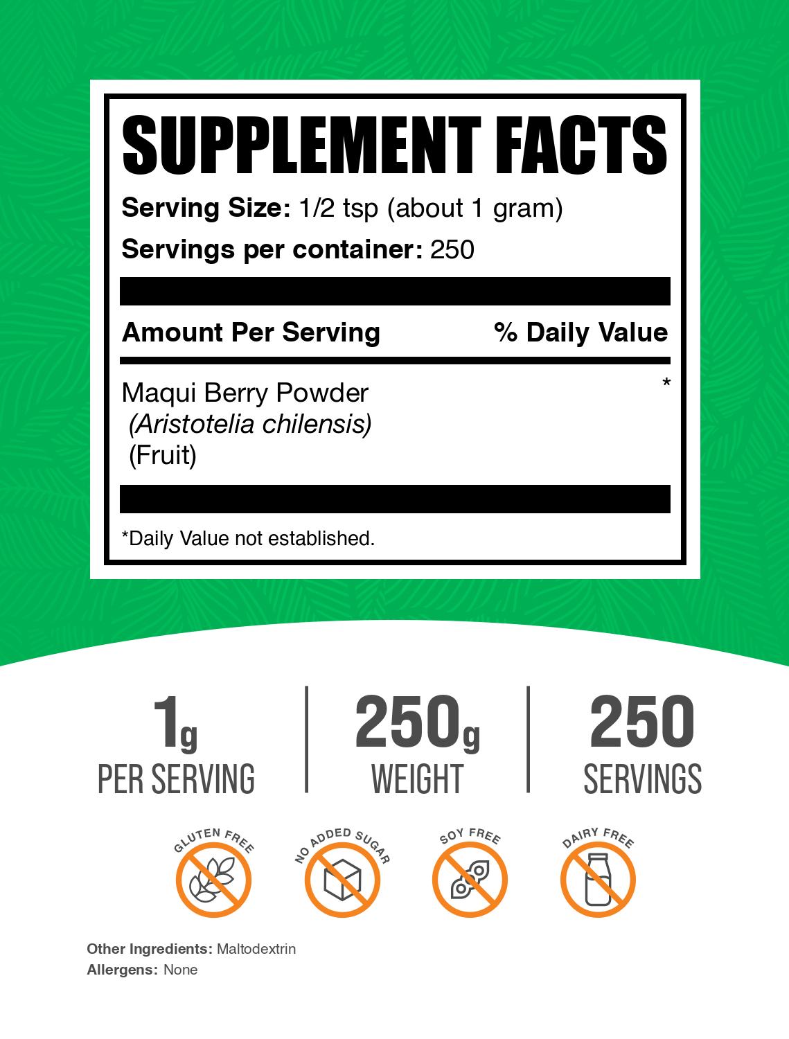 Maqui berry powder label 250g