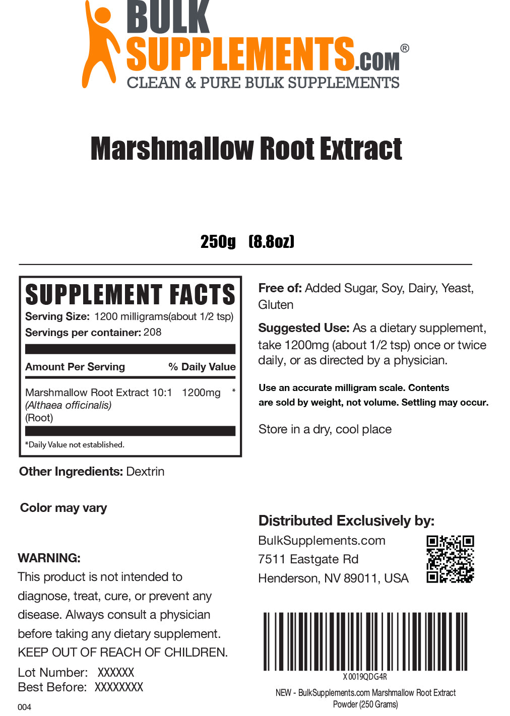 Marshmallow root extract powder label 250g
