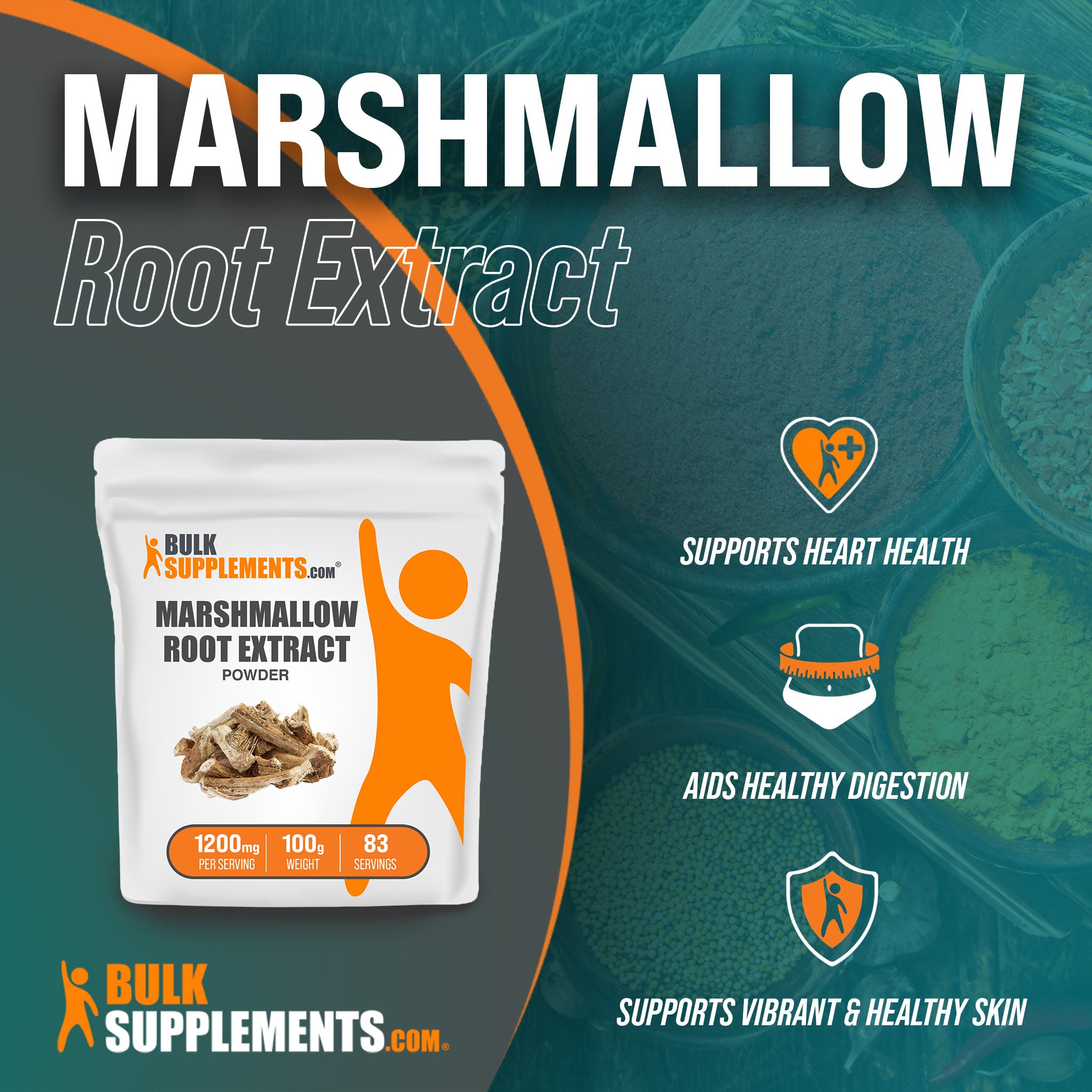 Benefits of Marshmallow Root Extract: supports heart health, aids healthy digestion, supports vibrant and healthy skin