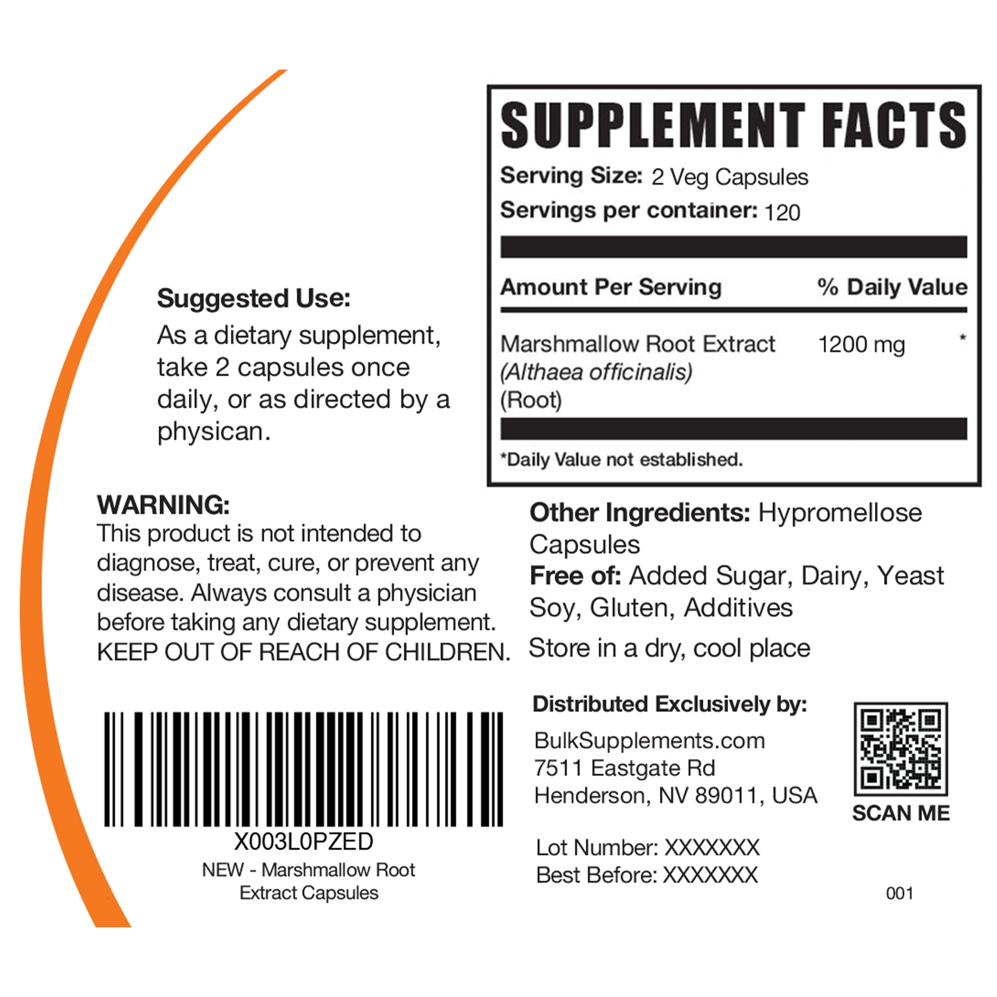 Supplement Facts Marshmallow Root Extract