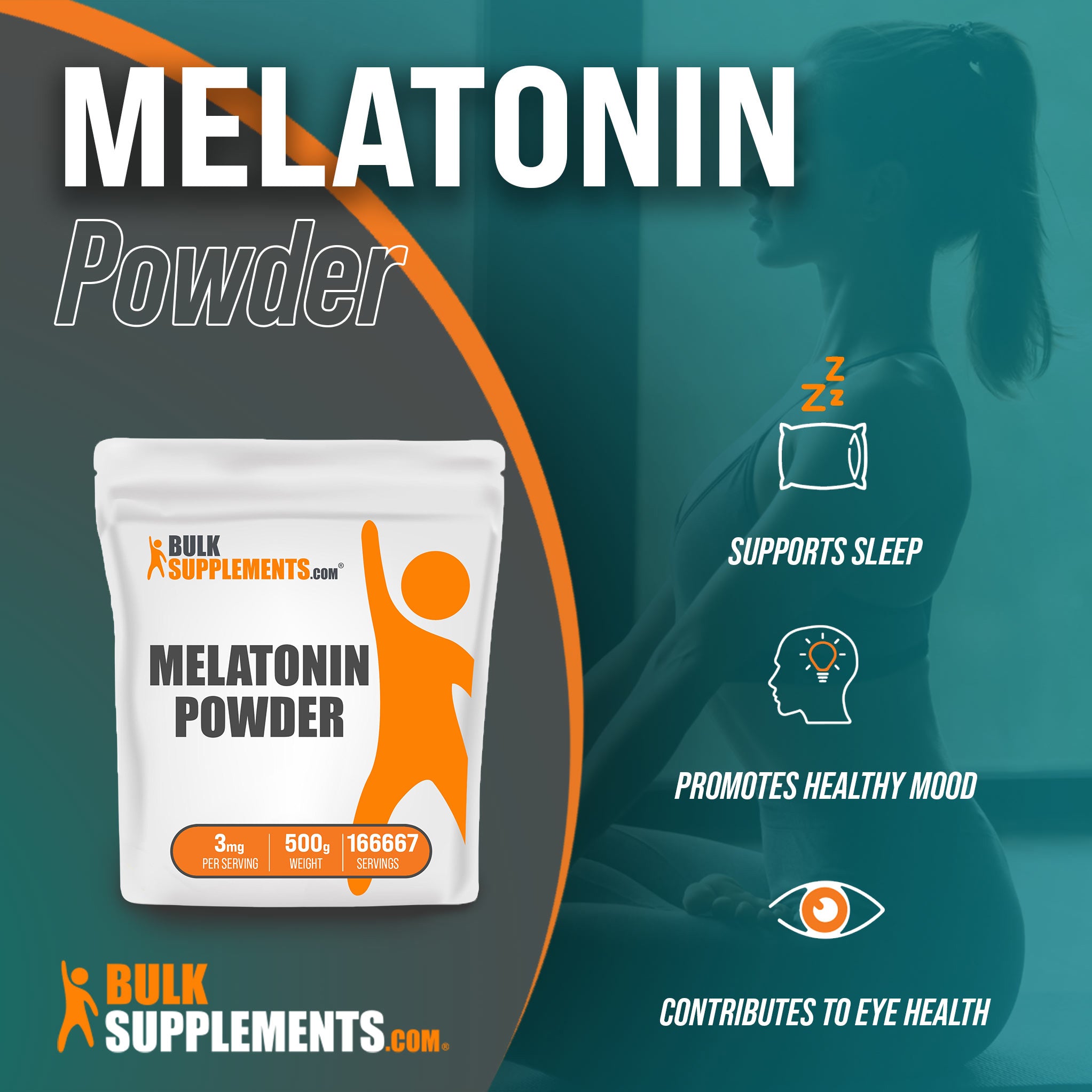 Benefits of Melatonin: supports sleep, promotes healthy mood, contributes healthy mood
