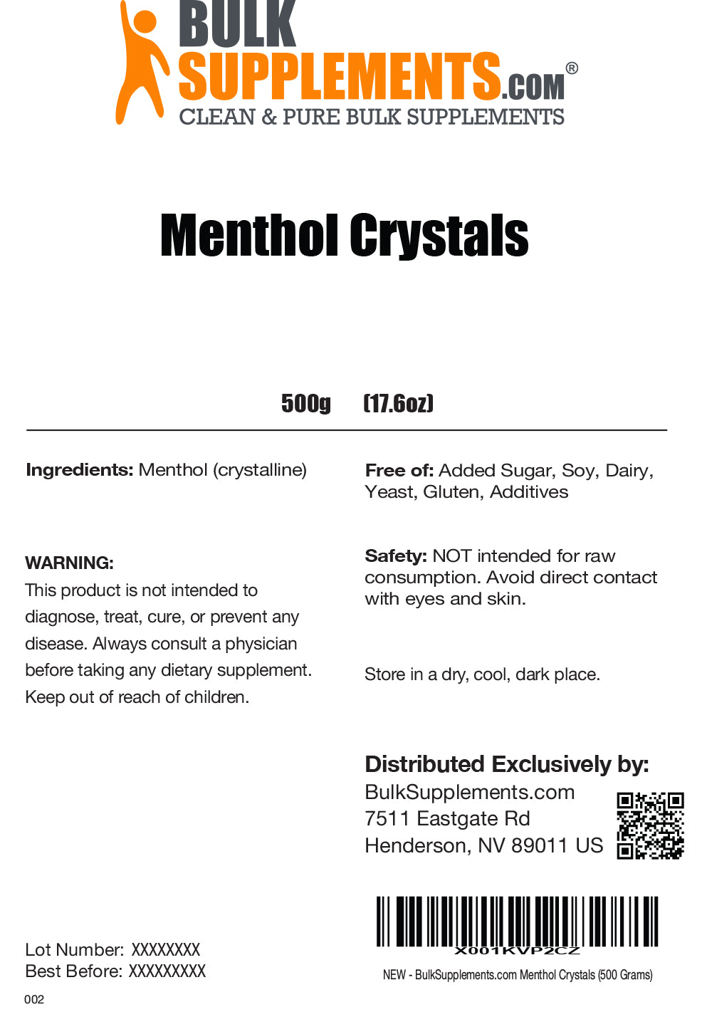 Ingredients and Safety Warnings Menthol Crystals
