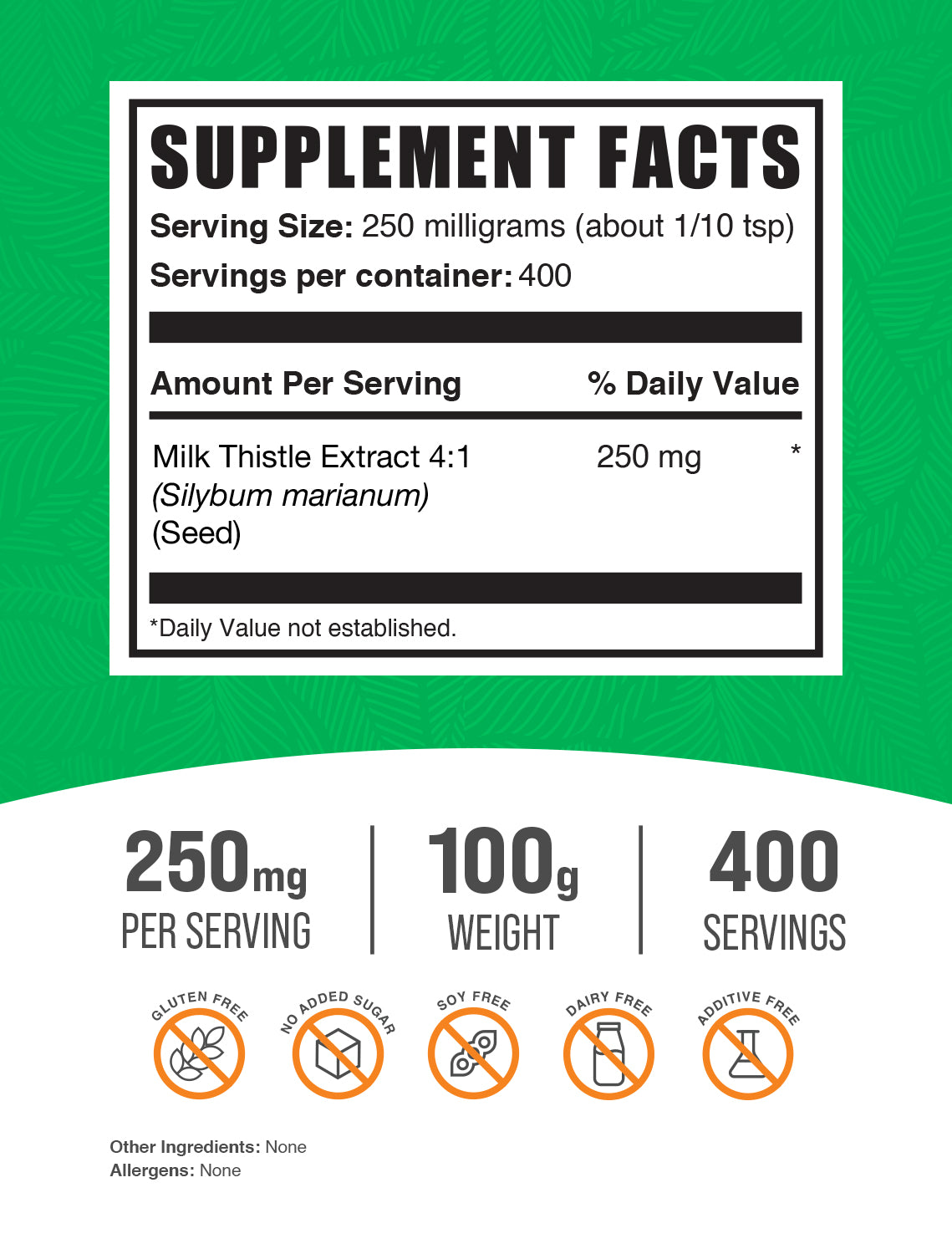 Milk Thistle Extract Powder 100g Label