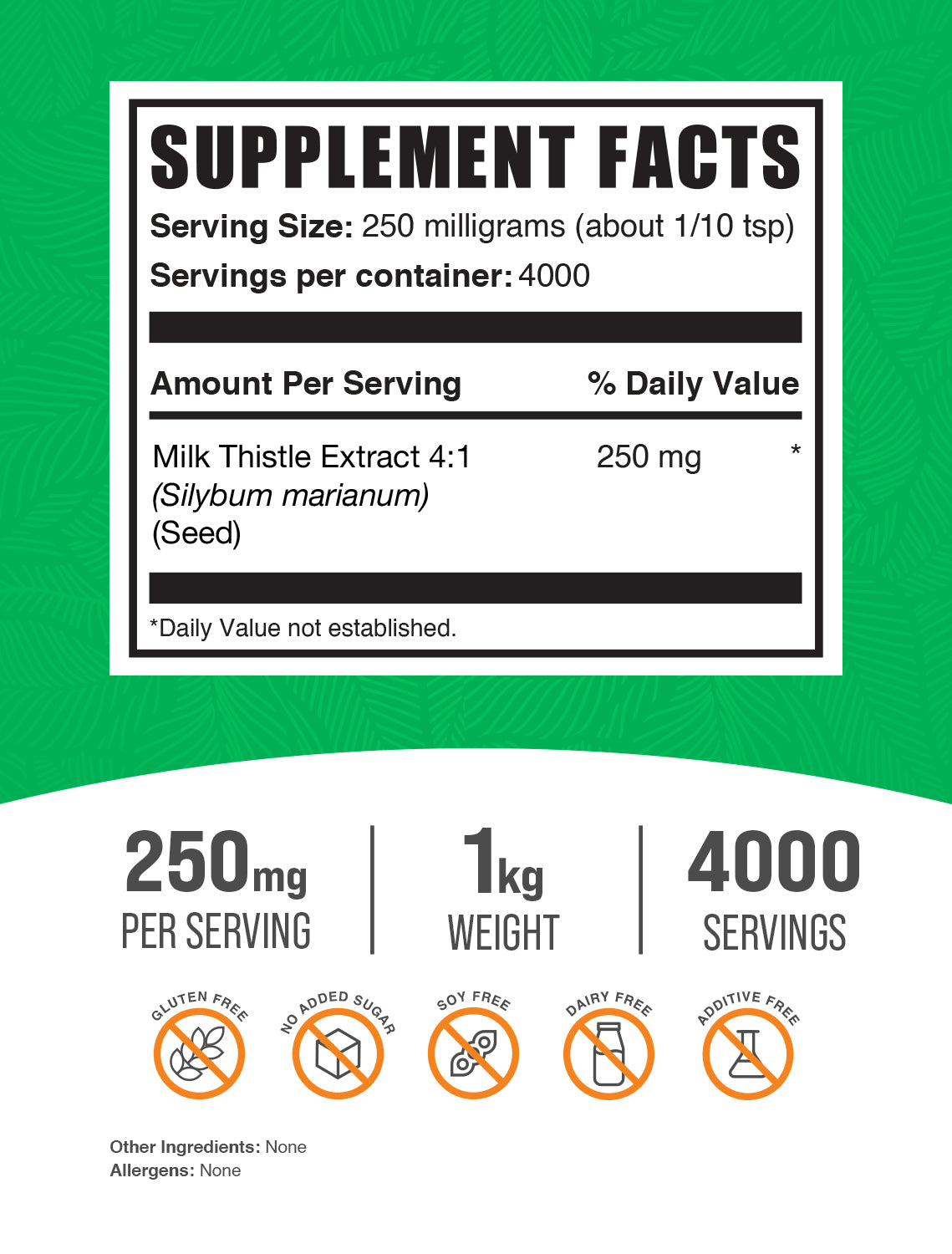 Milk Thistle Extract Powder 1kg Label