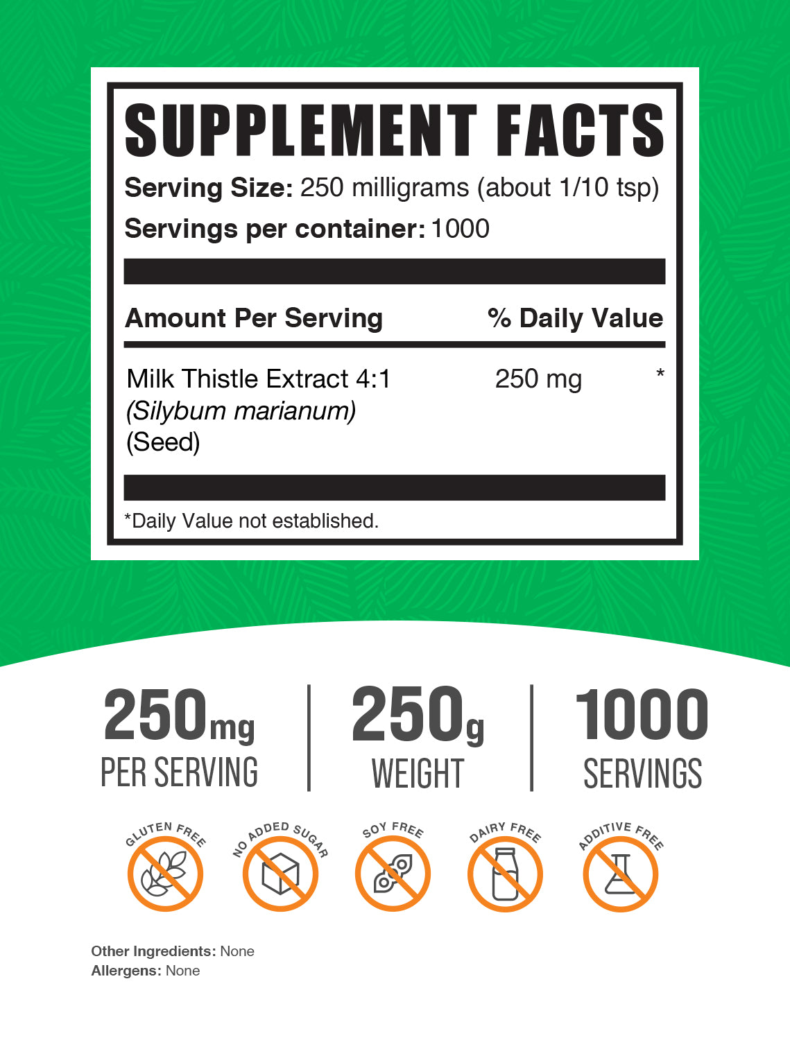 Milk Thistle Extract Powder 250g Label