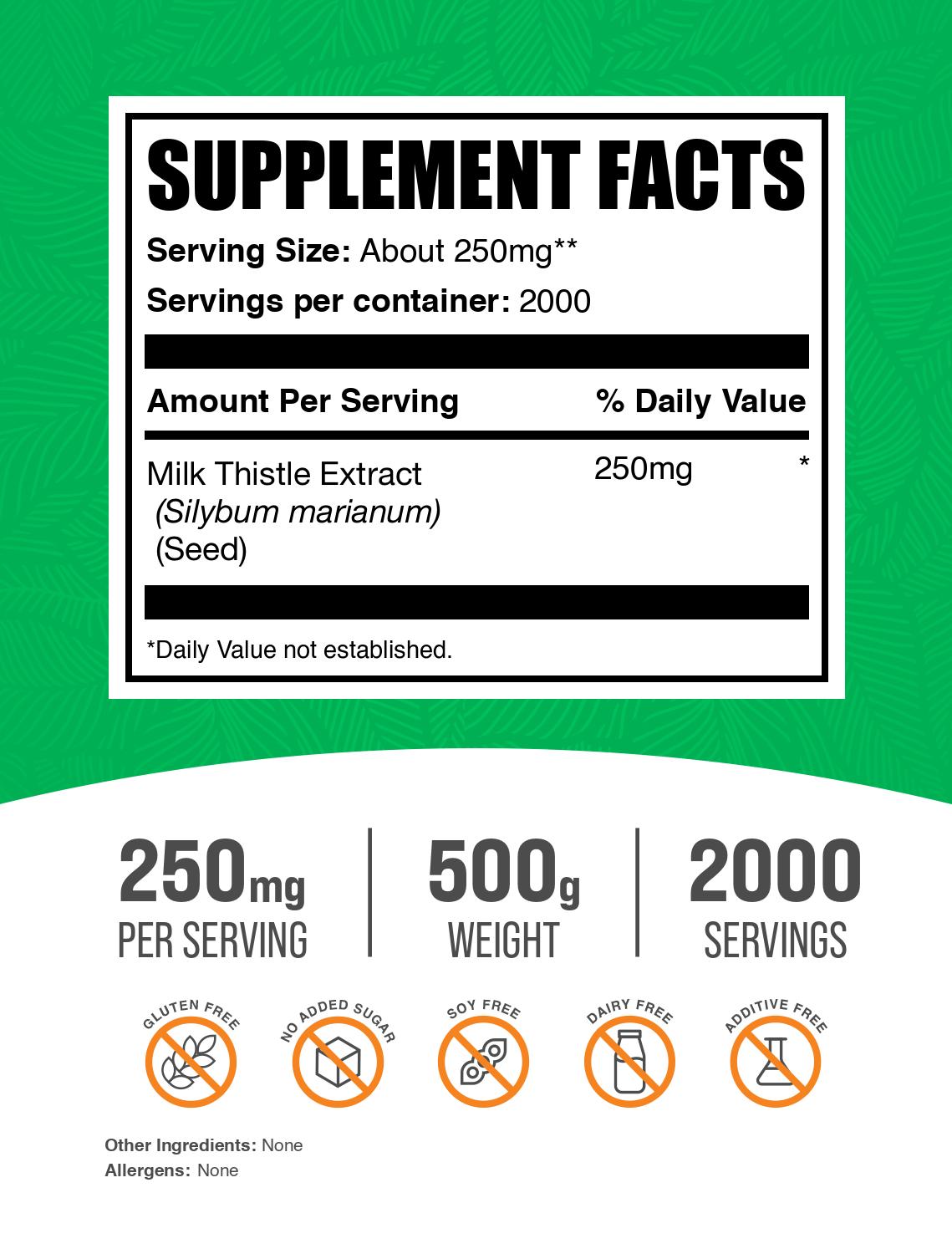 Milk thistle extract powder label 500g