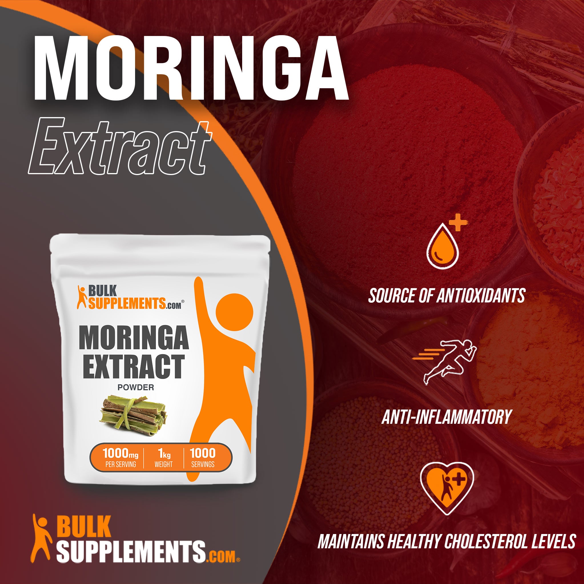 Benefits of Moringa Extract: source of antioxidants, anti-inflammatory, maintains healthy cholesterol levels
