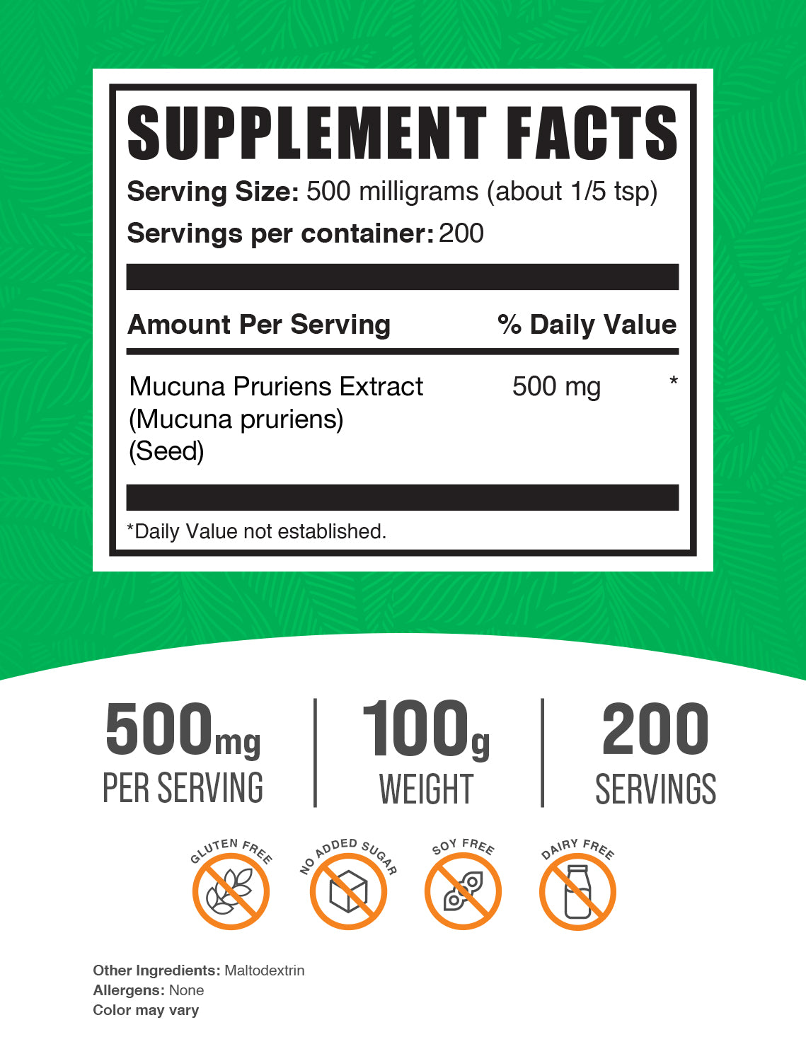 Mucuna Pruriens Extract Powder 100g Label