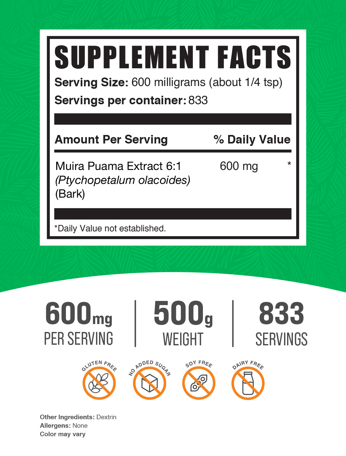 Muira Puama Extract Powder 500g Label