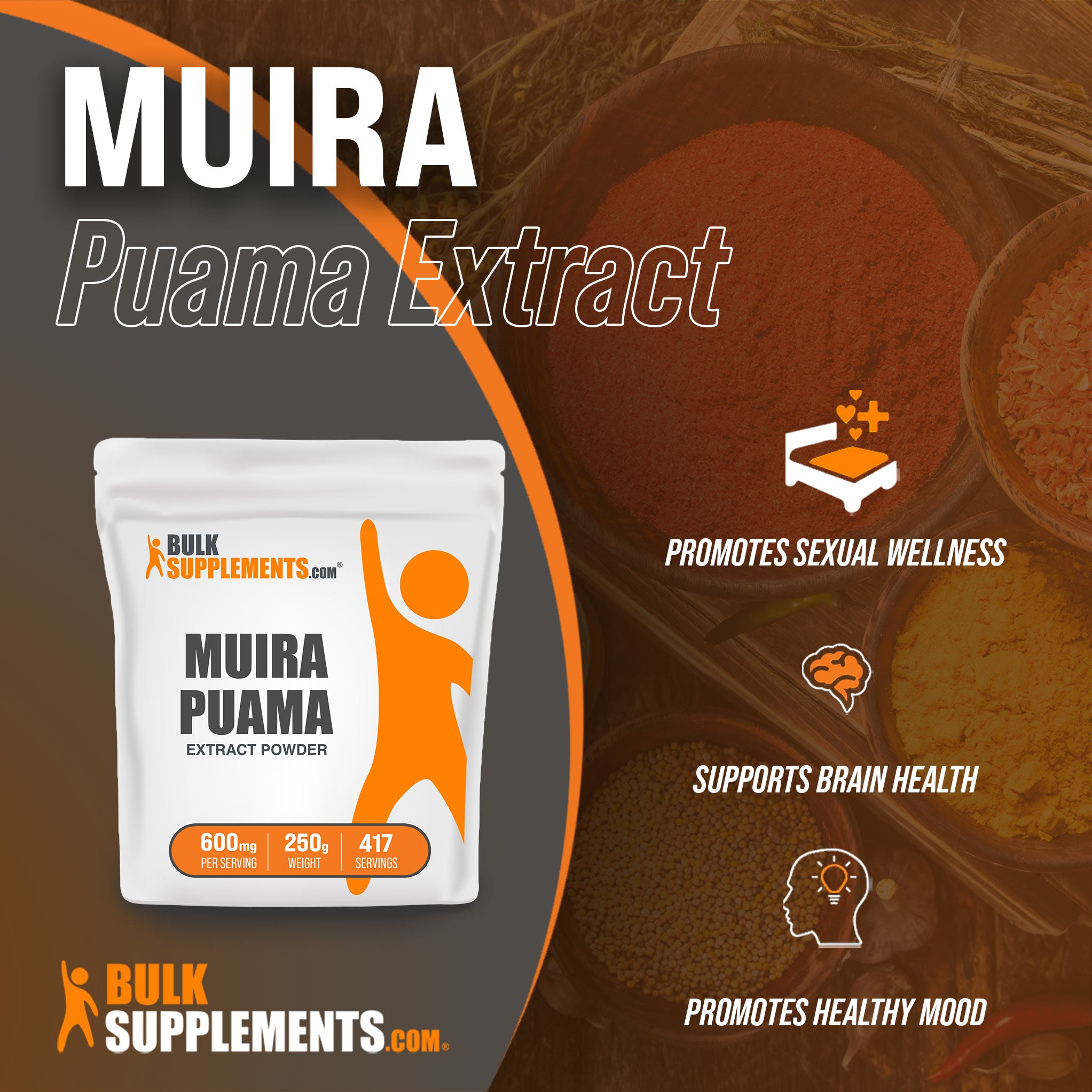 Benefits of Muira Puama Extract: promotes sexual wellness, supports brain health, promotes healthy mood
