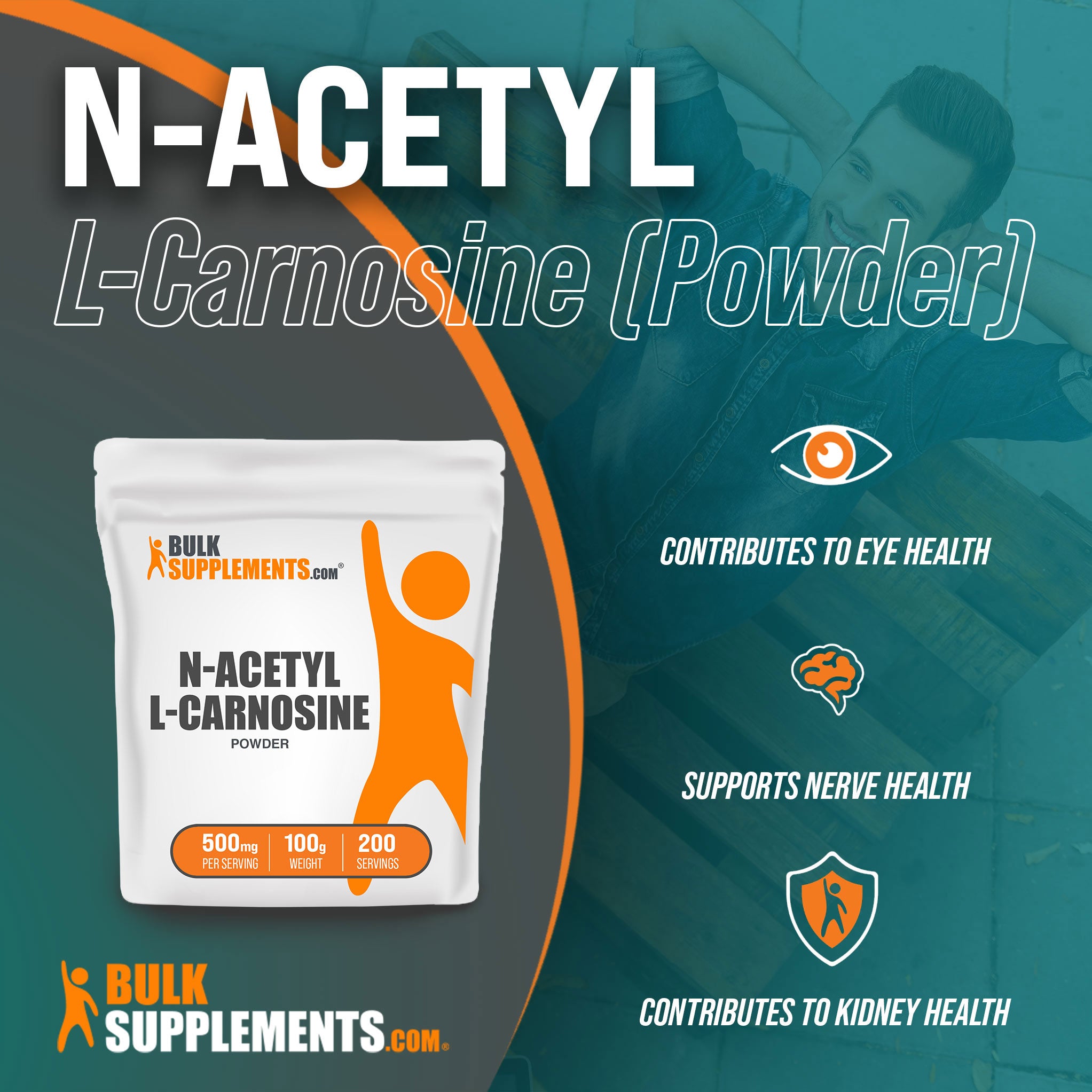 Benefits of N-Acetyl L-Carnosine: contributes to eye health, supports nerve health, contributes to kidney health