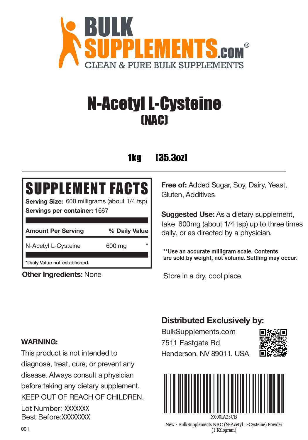 Supplement Facts N-Acetyl L-Cysteine NAC