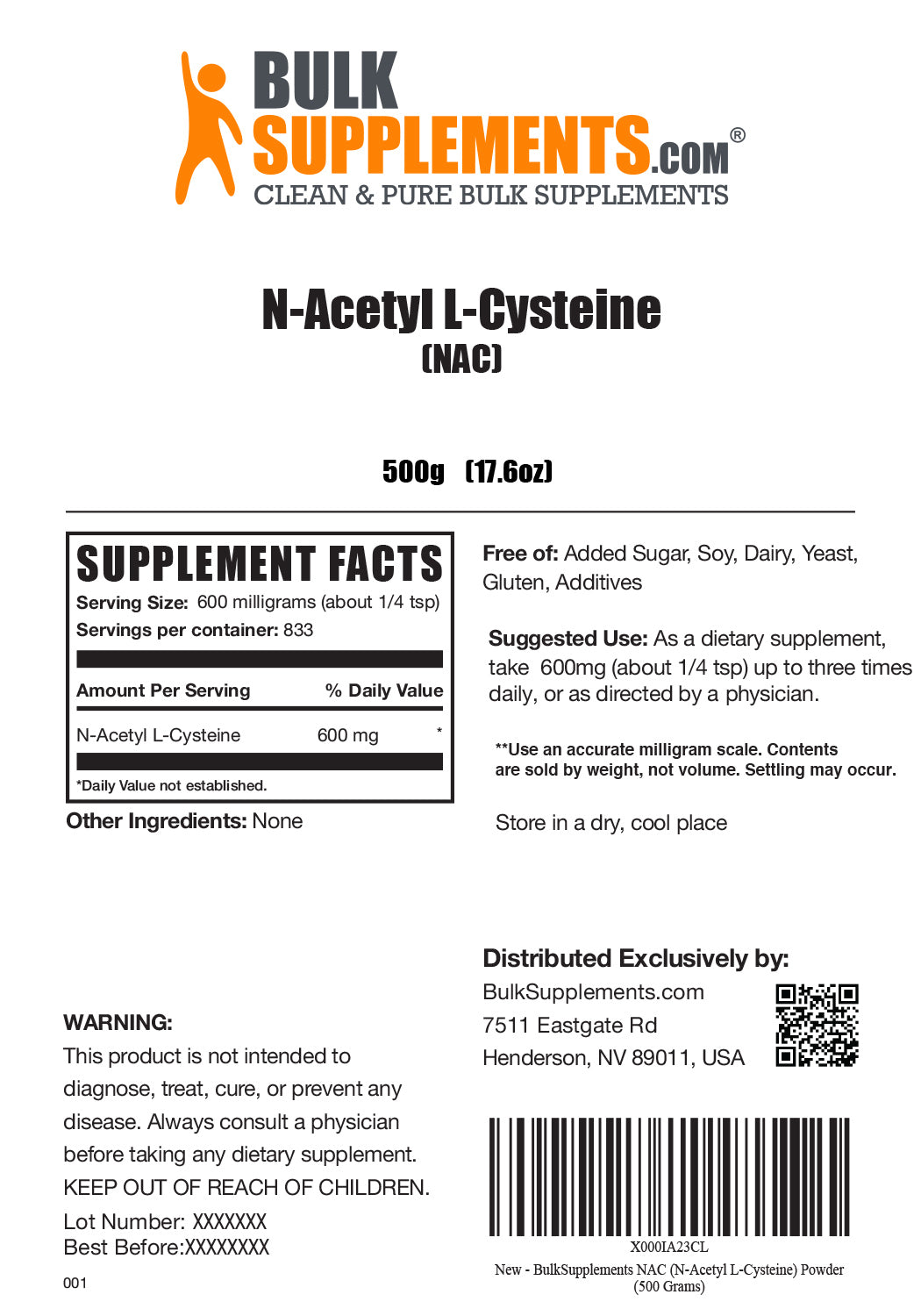 Supplement Facts N-Acetyl L-Cysteine NAC