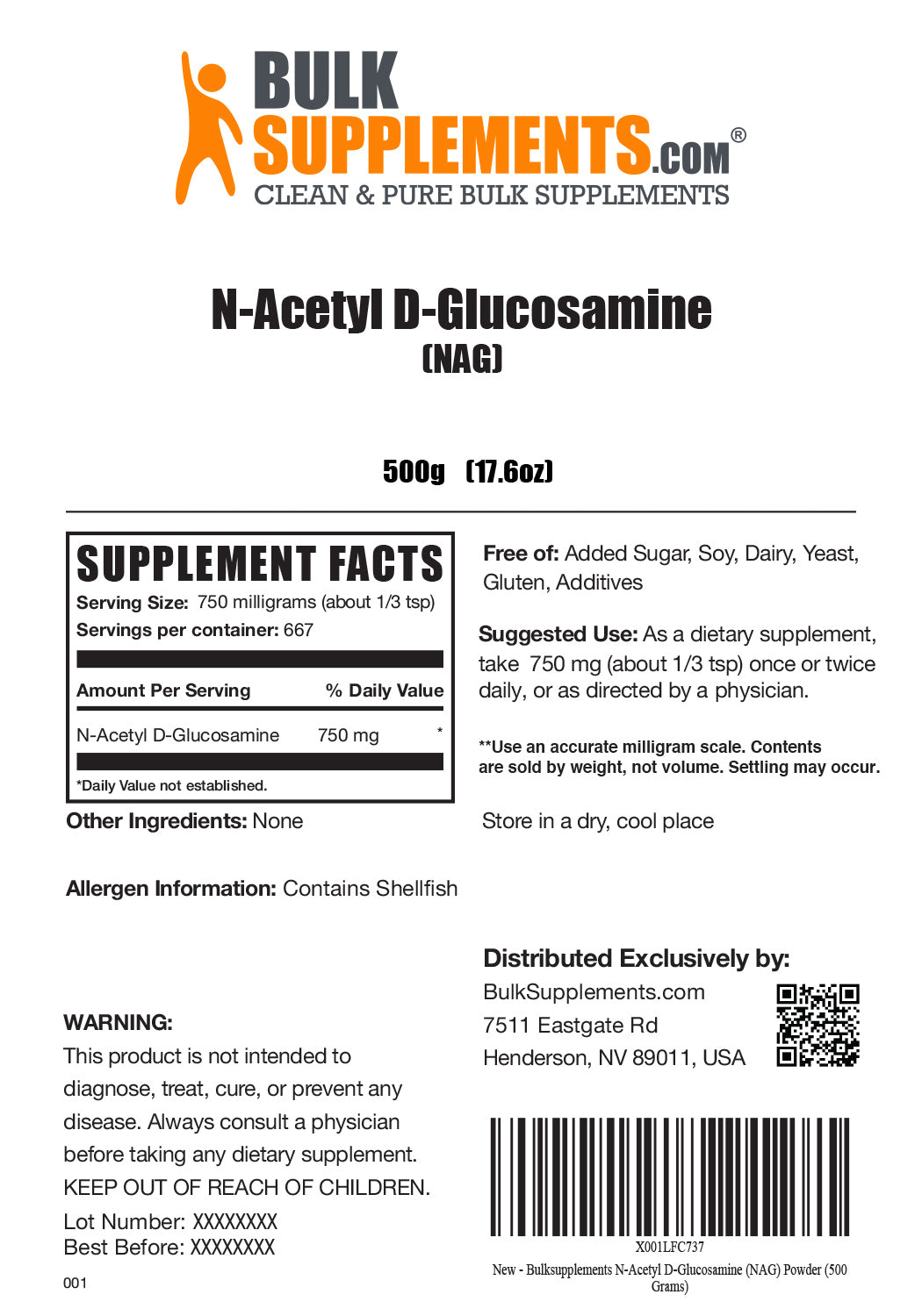 Supplement Facts N-Acetyl D-Glucosamine NAG