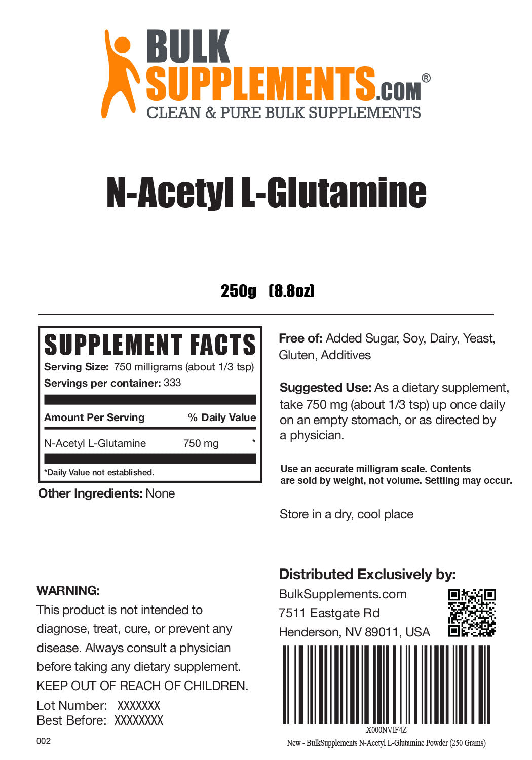 Supplement Facts N-Acetyl L-Glutamine