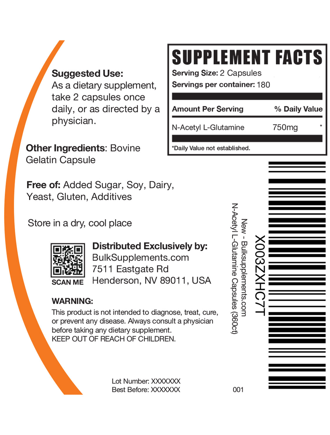 Supplement Facts n-acetyl l-glutamine capsules