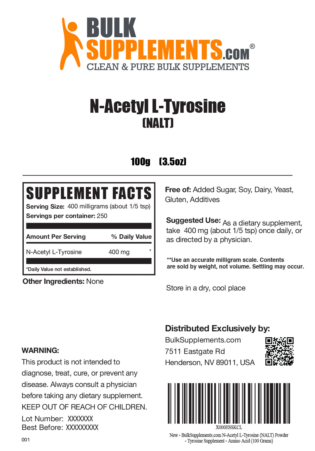 Supplement Facts N-Acetyl L-Tyrosine NALT