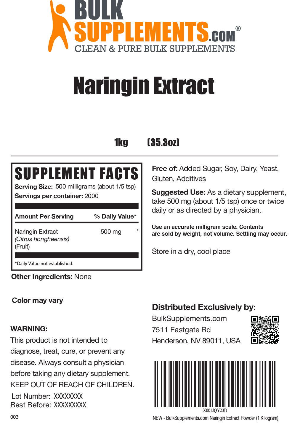 Supplement Facts Naringin Extract