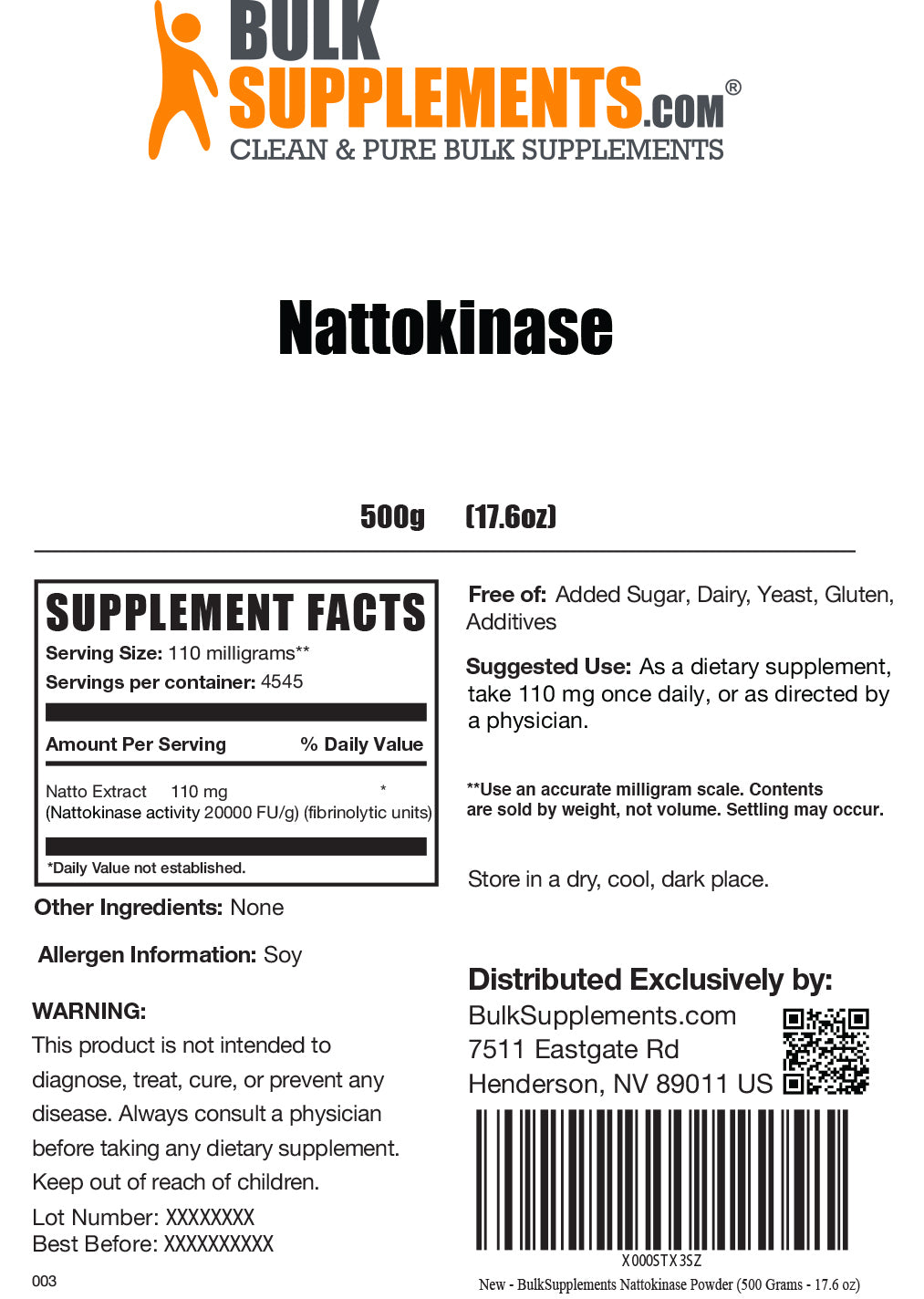 Supplement Facts Nattokinase