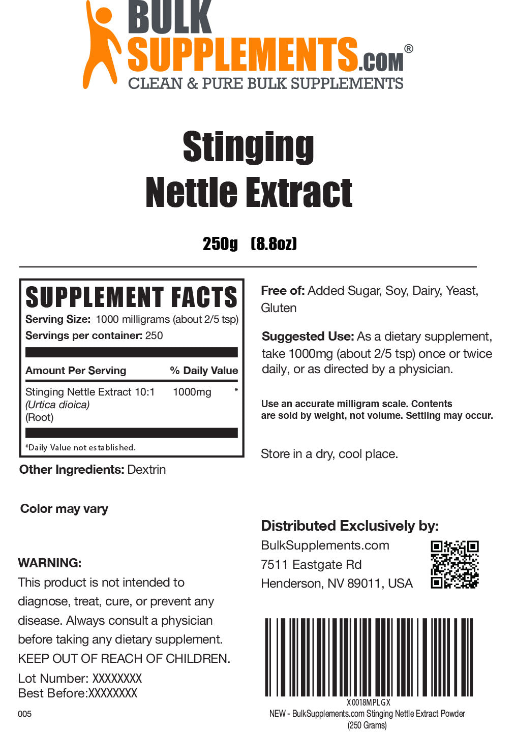 Supplement Facts Stinging Nettle Extract