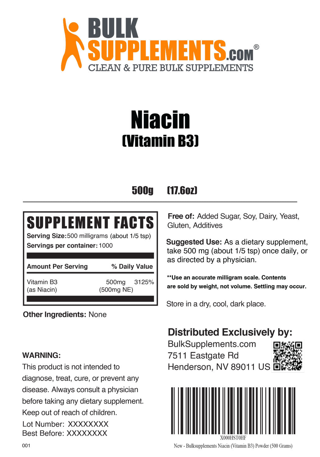 Supplement Facts Niacin Vitamin B3