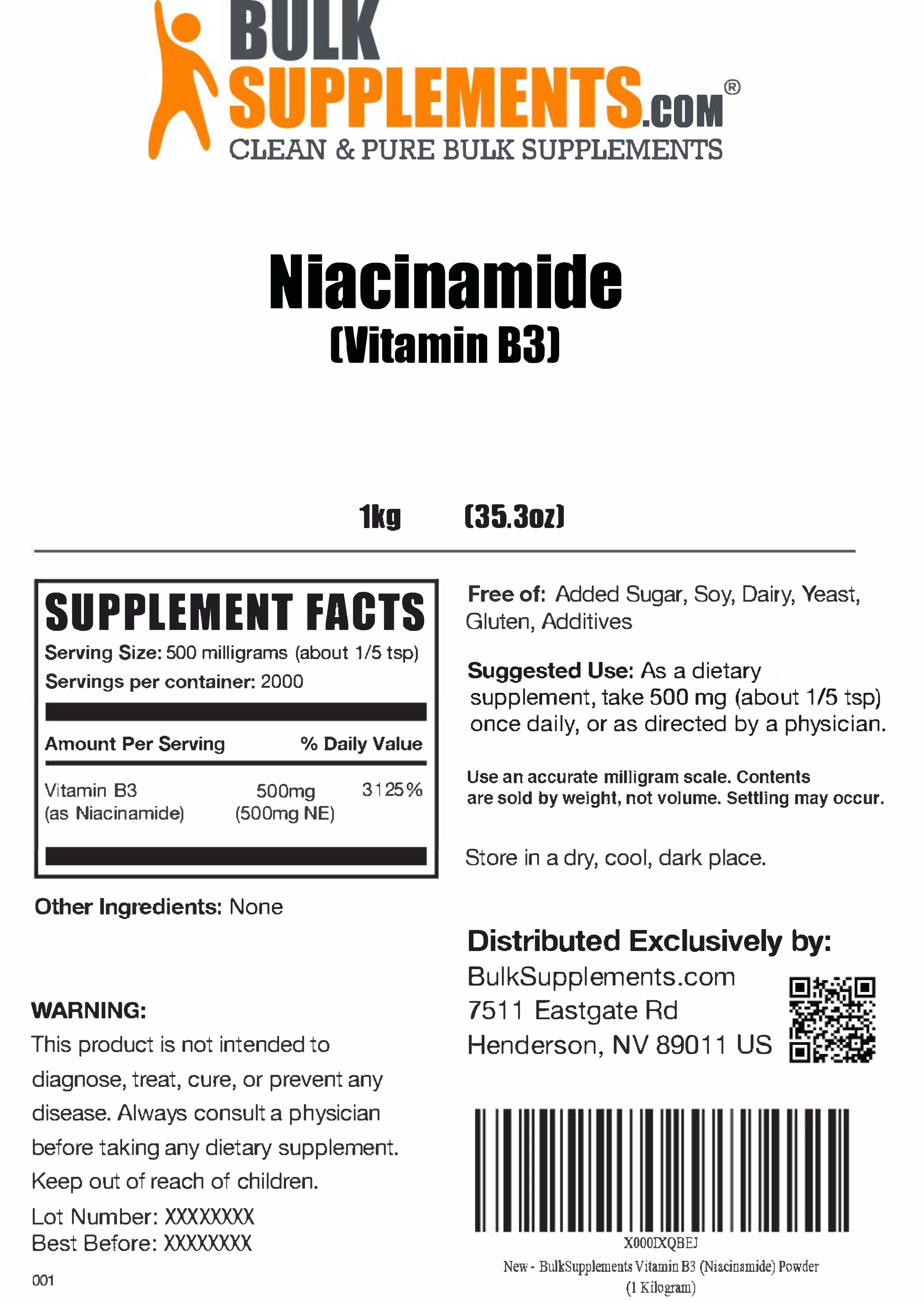 Supplement Facts Niacinamide Vitamin B3
