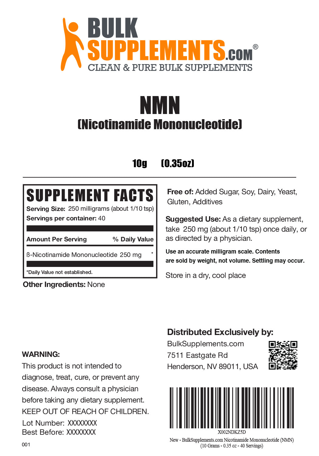 Supplement Facts NMN Nicotinamide Mononucleotide