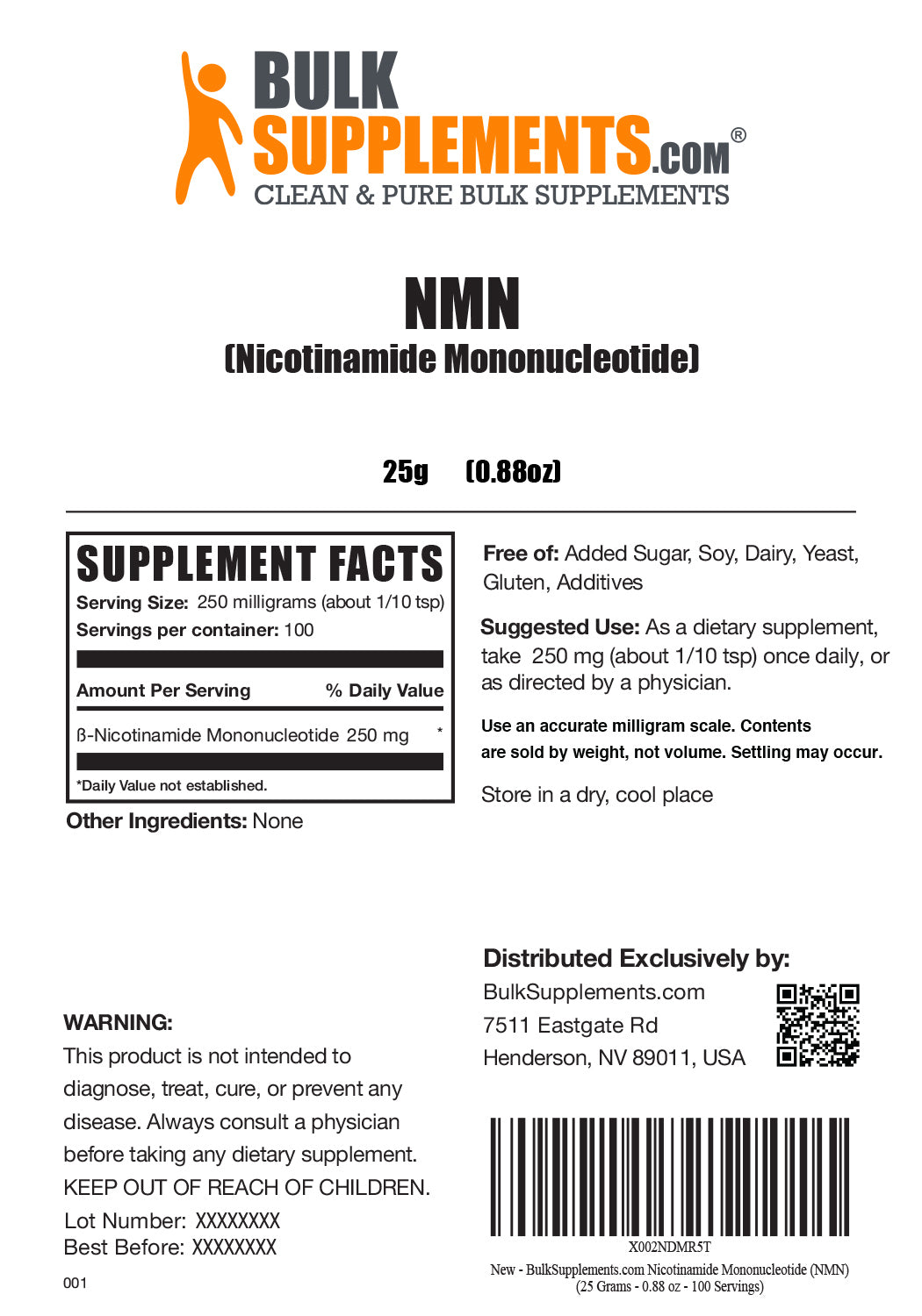 Supplement Facts NMN Nicotinamide Mononucleotide