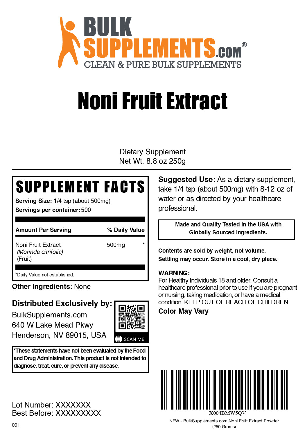 Noni fruit extract powder label 250g