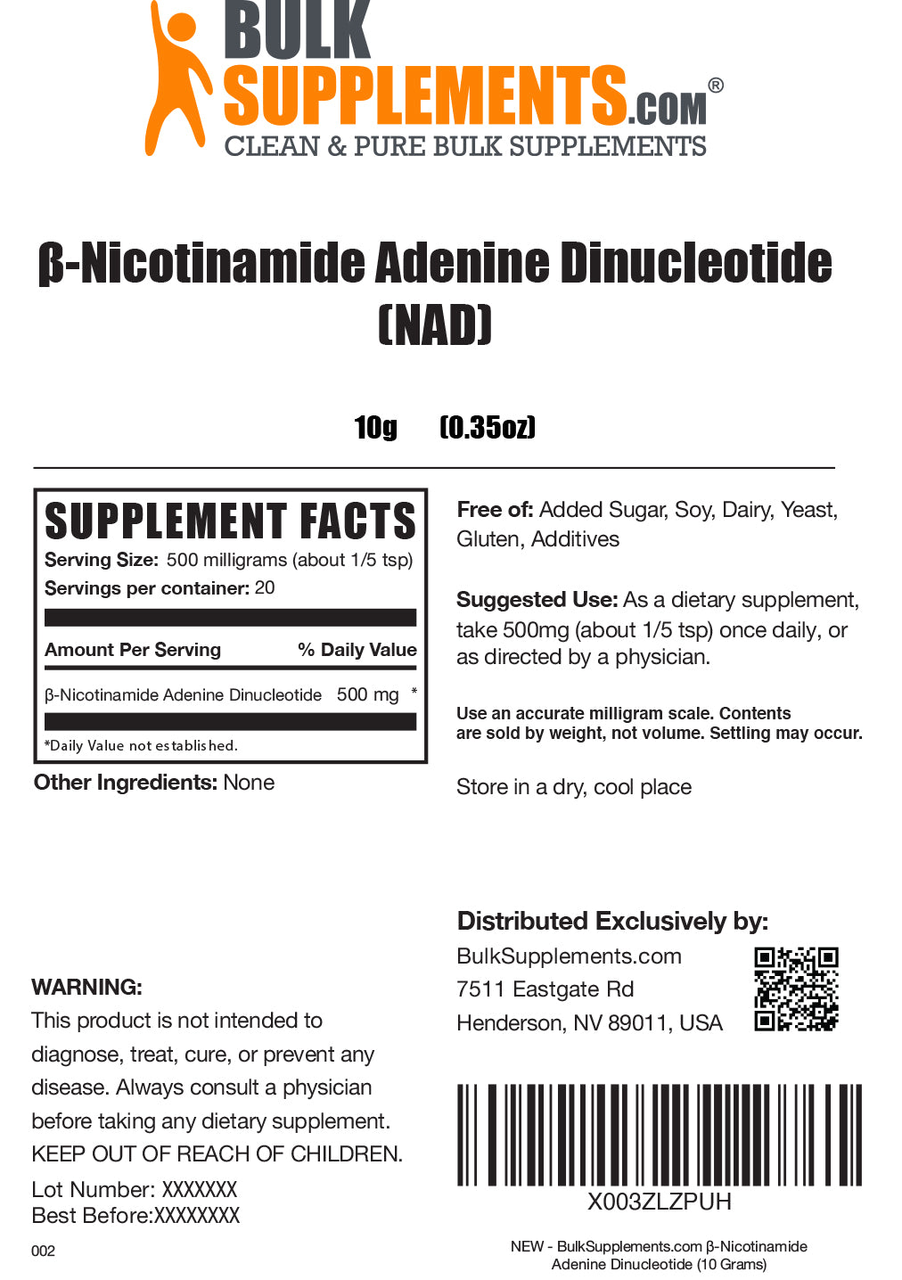 Nicotinamide Adenine Dinucleotide (NAD) powder label 10g