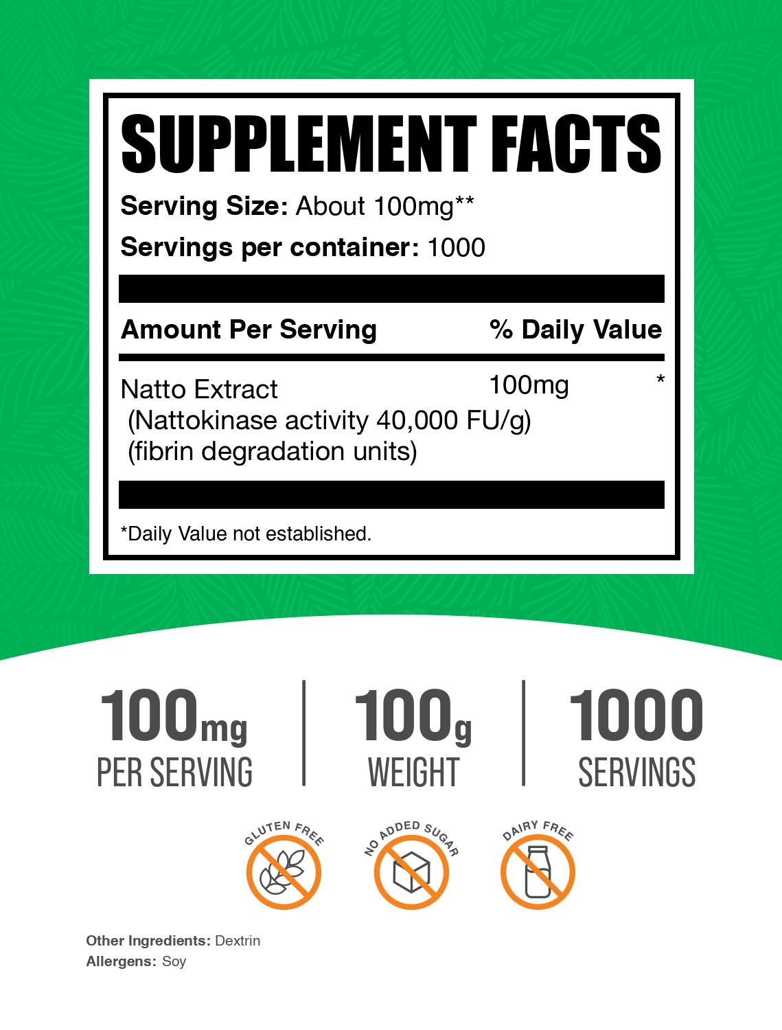 Nattokinase 4000 FU powder label 100g