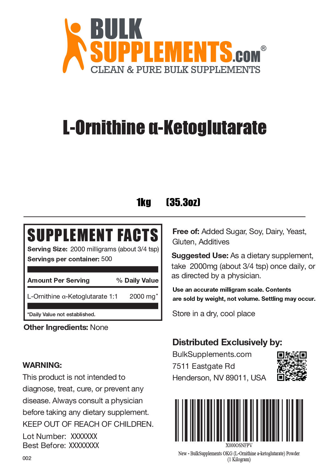 Supplement Facts L-Ornithine a-Ketoglutarate